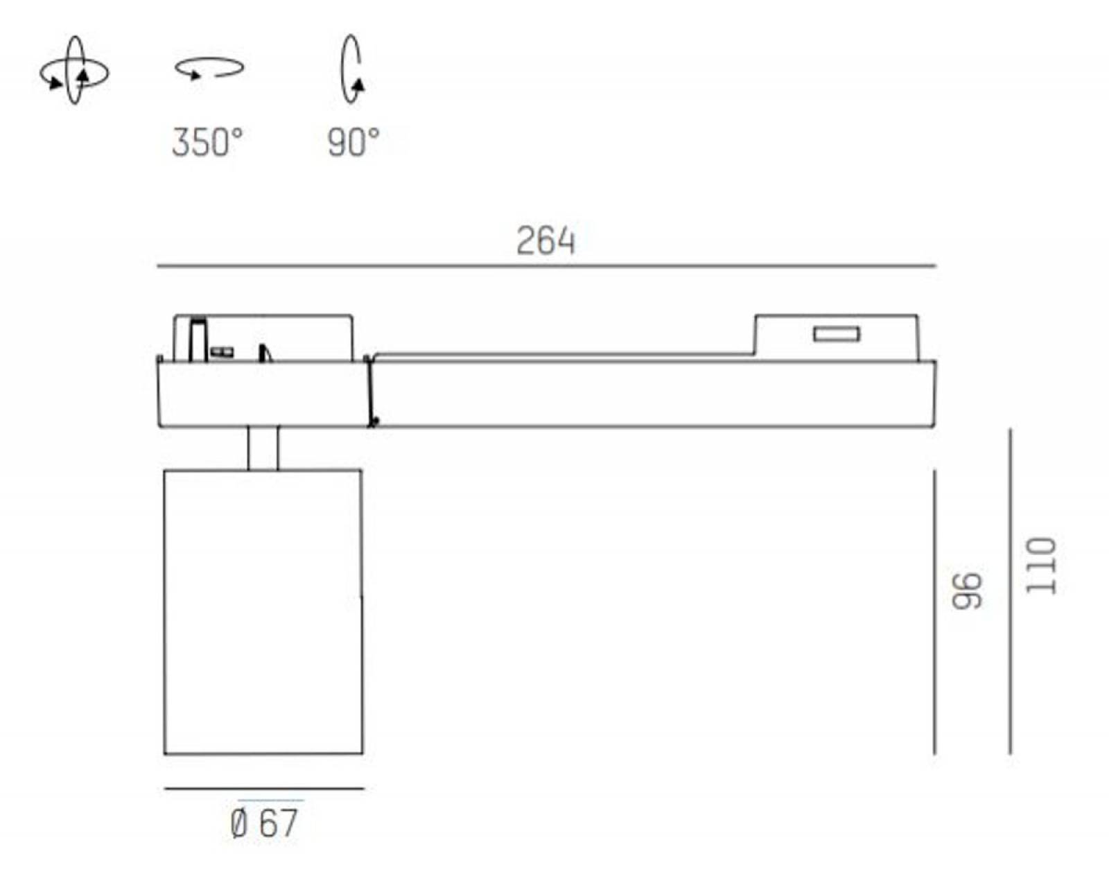2-Phasen-Strahler MOVA S BASIC VOLARE 8W, �67 Schwarz, 24� mit Glas, smart dim, 2700K