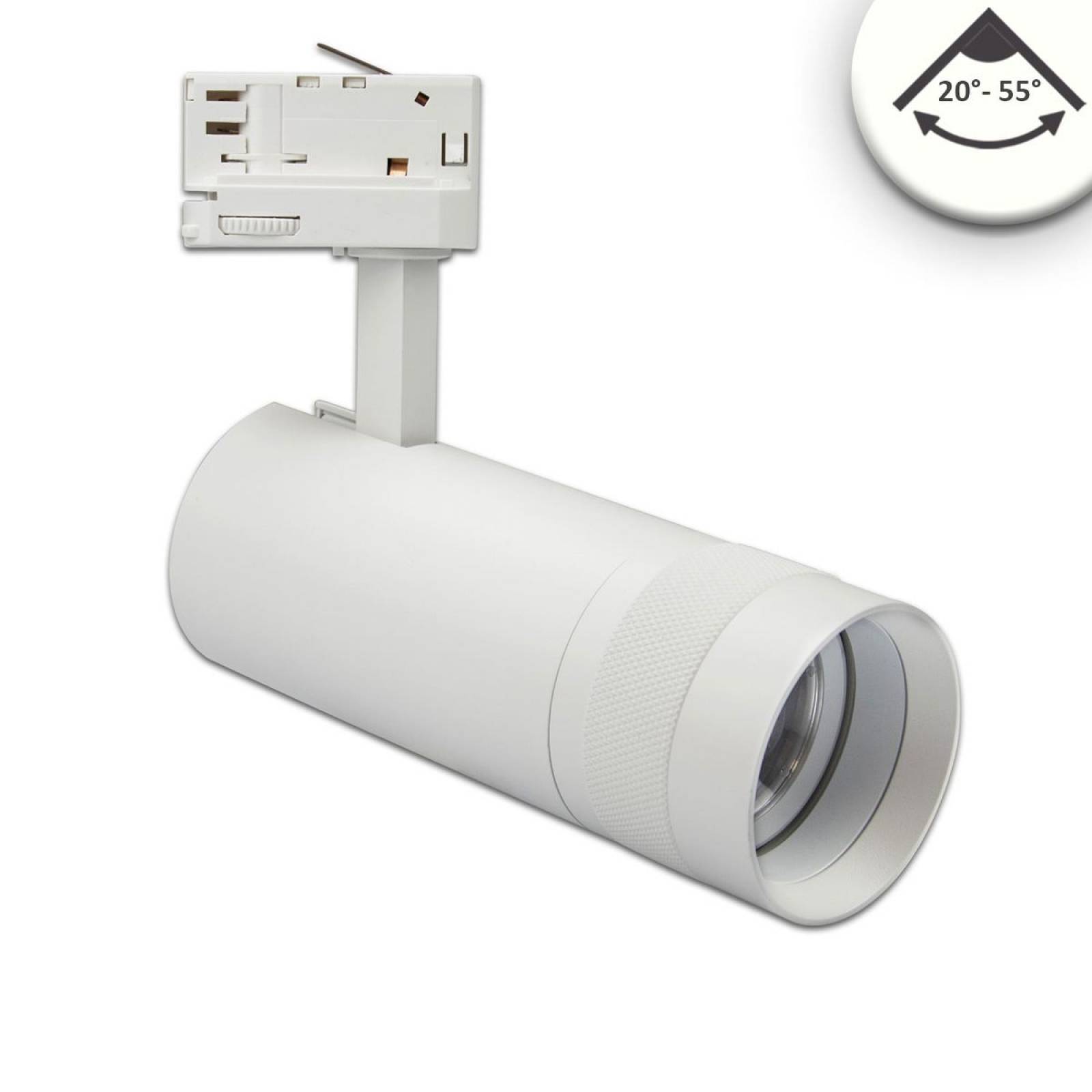 3-PH Schienen-Strahler 20�-55� fokussierbar, 24W, 2400lm, neutralweiss 4000K, CRI/Ra: 90, weiss matt
