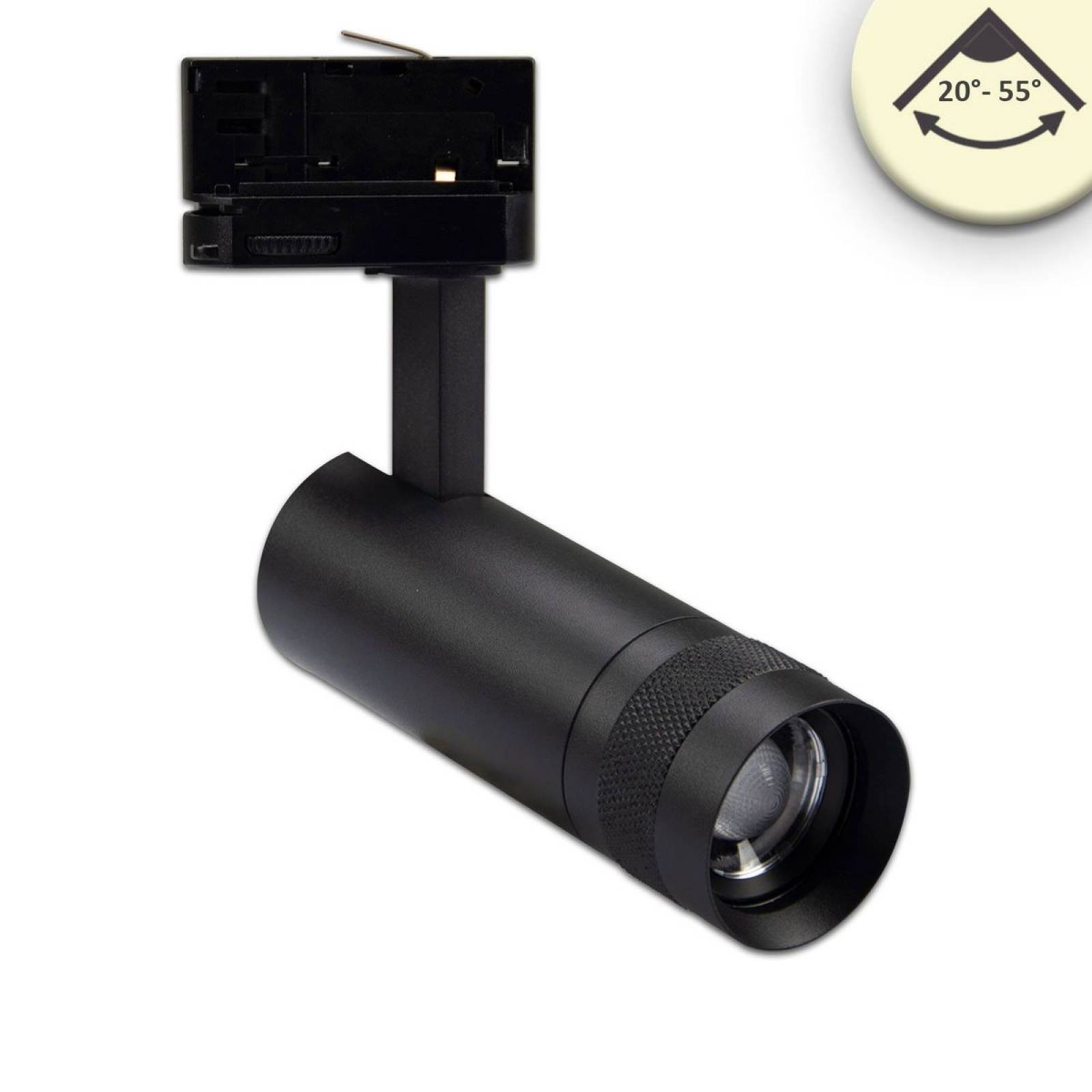 3-Ph Schienen-Strahler schwarz fokussierbar 20�-55� 3000K 8W 675lm Ra/CRI:90 dimmbar
