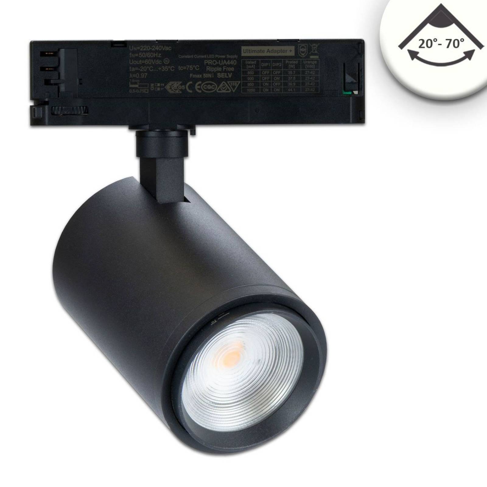 3-Phasen Schienen-Strahler Vollspektrum LED fokussierbar 20�-70�, 42W, 4000lm, 4000K