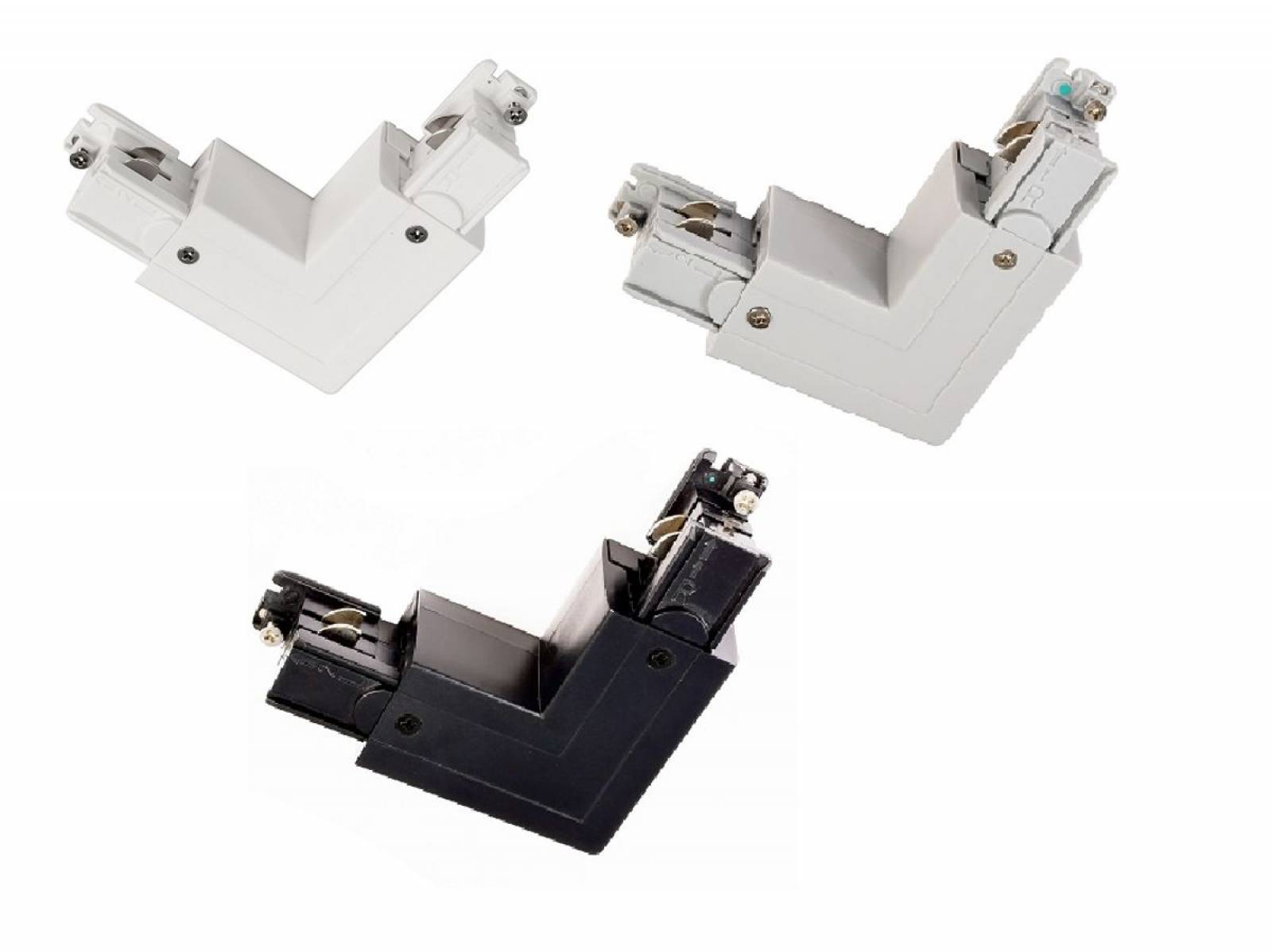90� Verbinder mit Wechselmechnik L/R f�r 3-Phasen Schienensystem D Line 230V, wei�/schwarz/grau