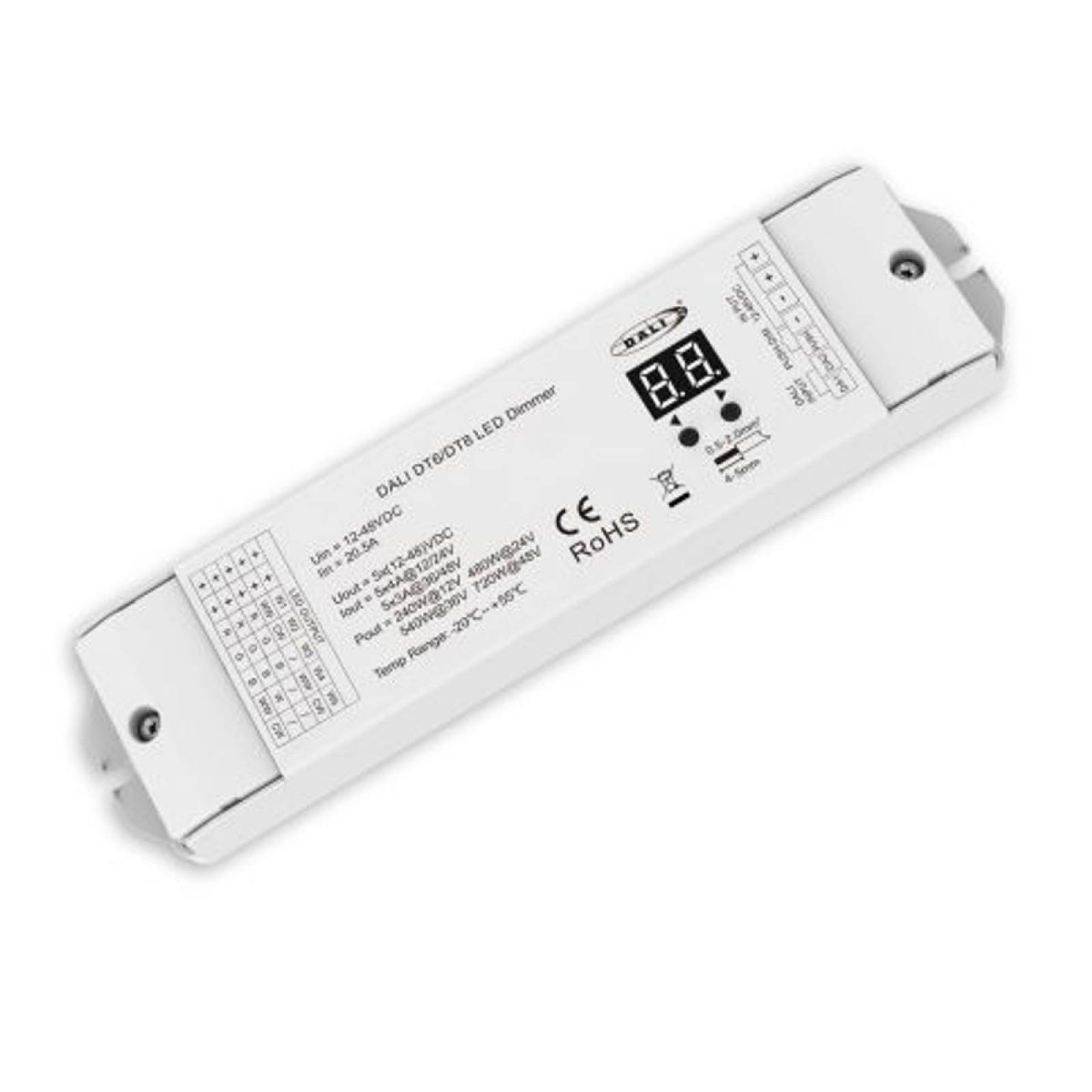 DALI DT6/DT8 1 Adresse Multi-PWM-Dimmer, 5 Kanal, 12-24V DC 5x4A, 48V DC 5x3A