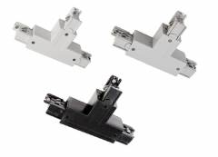 T-Verbinder links-links-rechts mit Wechselmechnik f�r 3-Phasen Schienensystem D Line 230V, wei�/schw