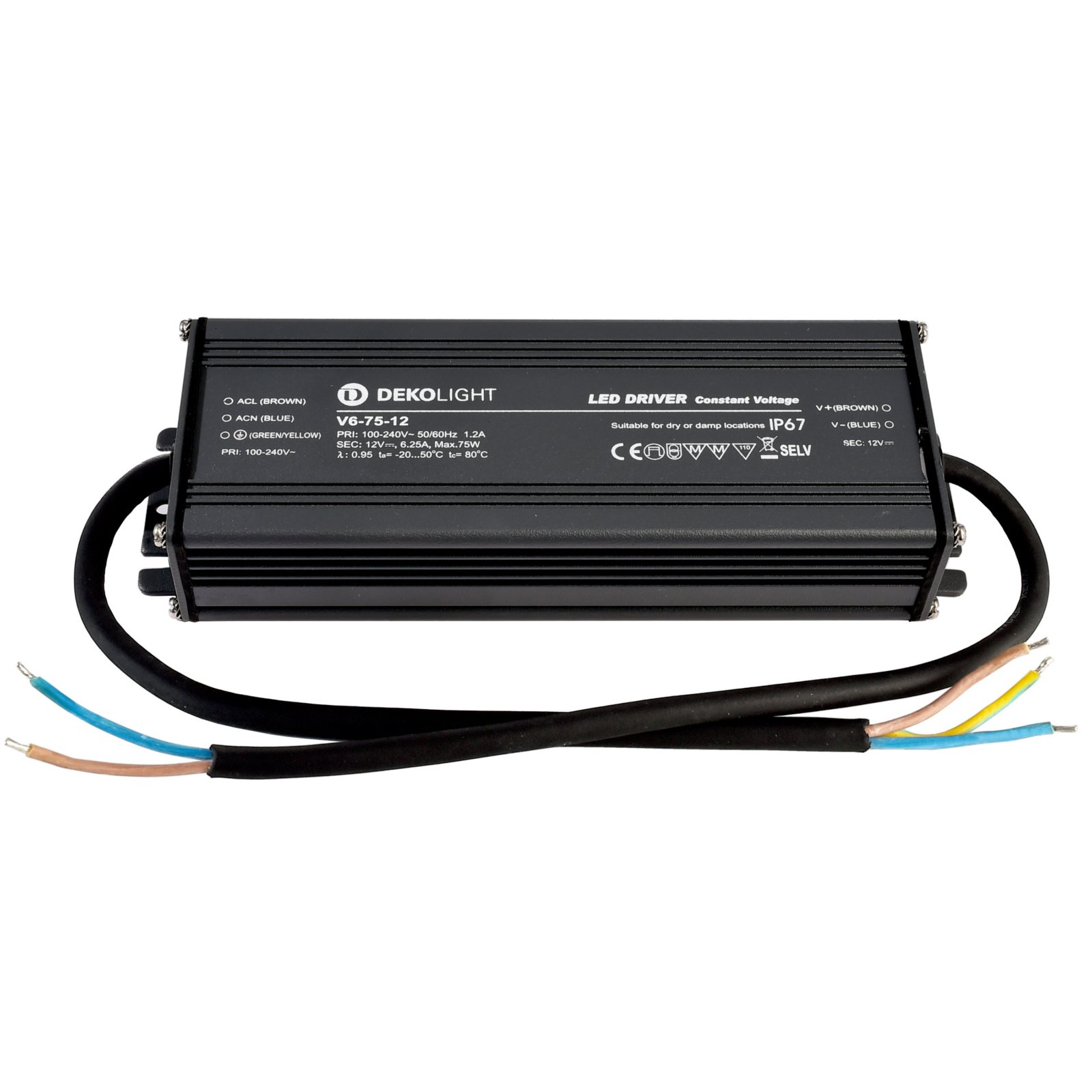 Deko-Light Netzger�t, IP67, CV, V6-75-12, 12V DC, 75W, 1200 mA, 100-240V AC/50-60Hz, 