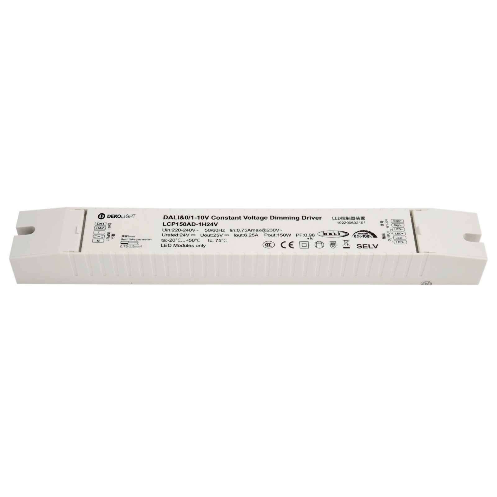 Dimmbares DALI Netzger�t (CV, DC) BASIC, LCP, 24V, 150W, DALI 2.0 / DT6, 0-10V, 1-10V, Intelli Push-