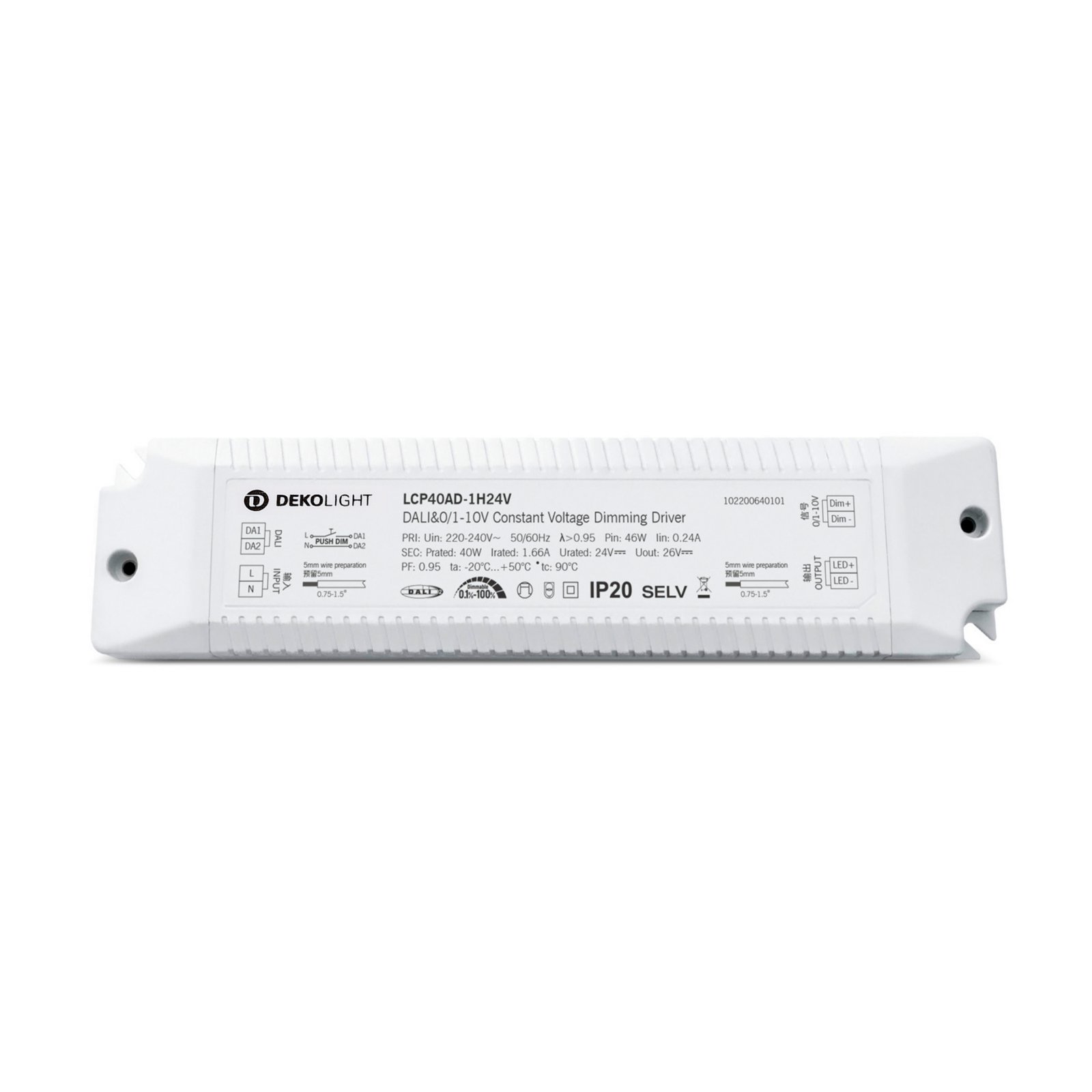 Dimmbares DALI Netzger�t (CV, DC) BASIC, LCP, 24V, 40-240W, DALI 2.0 / DT6, 0-10V, 1-10V, Intelli Pu