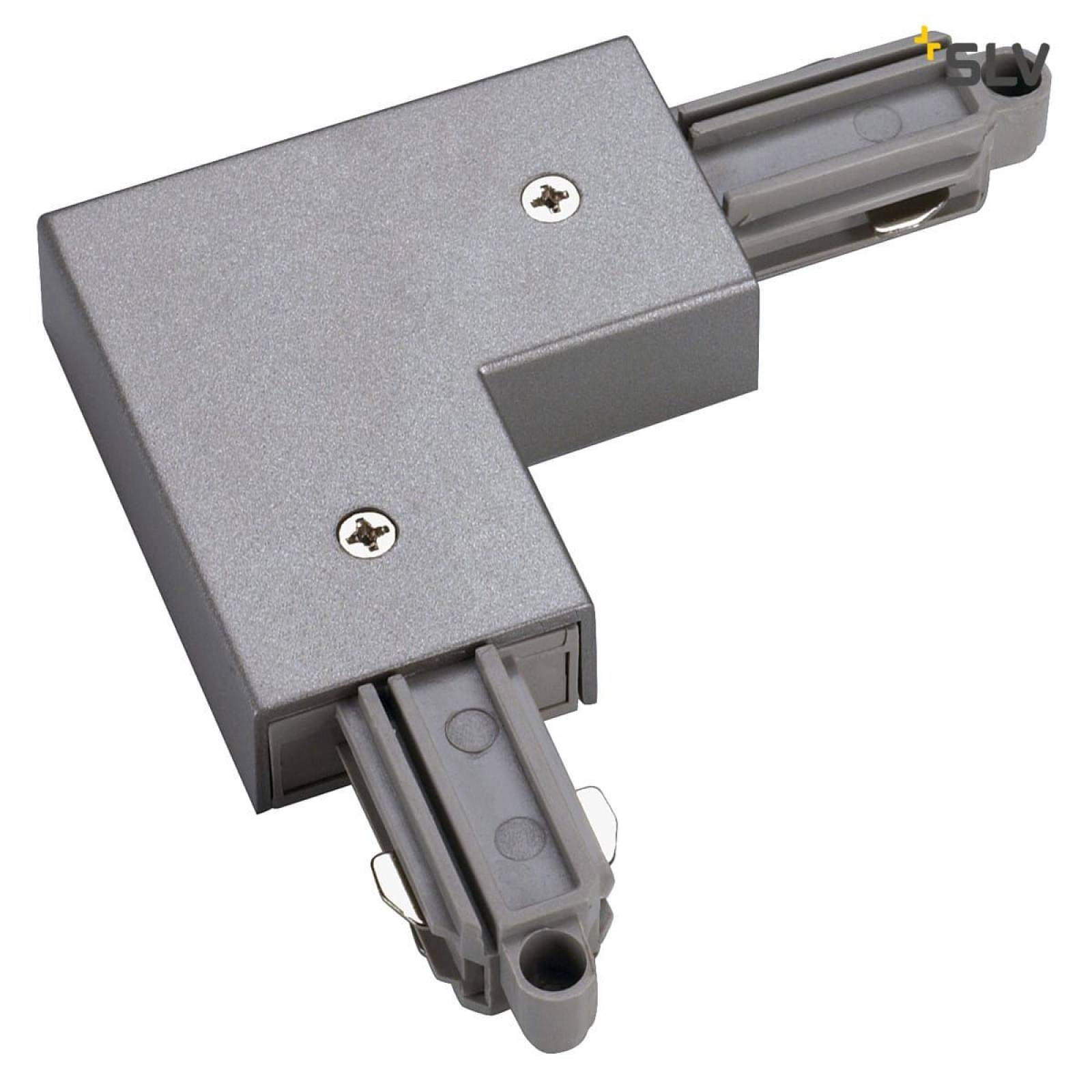 Eckverbinder f�r 1-Phasen HV-Stromschiene, Aufbauversion silbergrau, Erde aussen/rechts