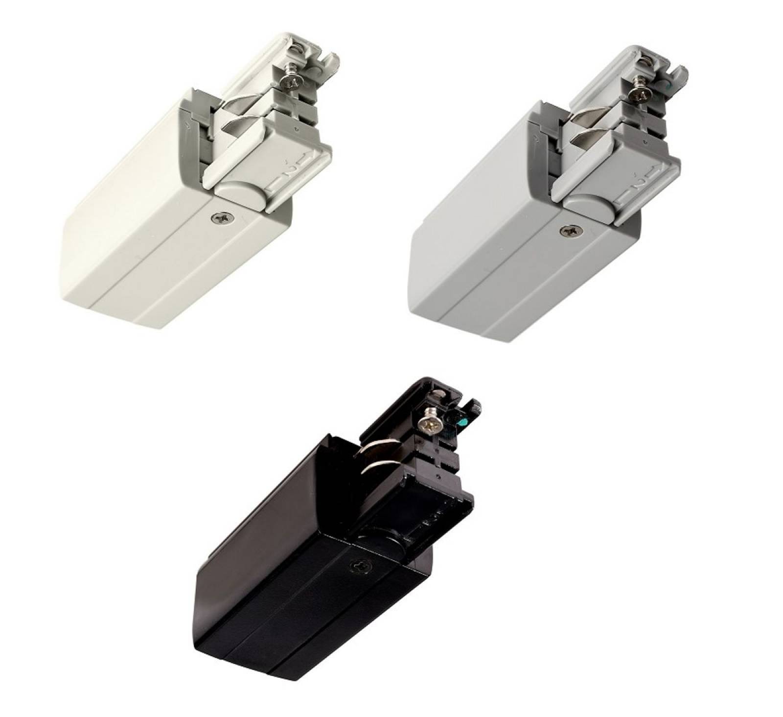 Elektrischer Einspeiser links f�r 3-Phasen Schienensystem D Line 230V, wei�/schwarz/grau