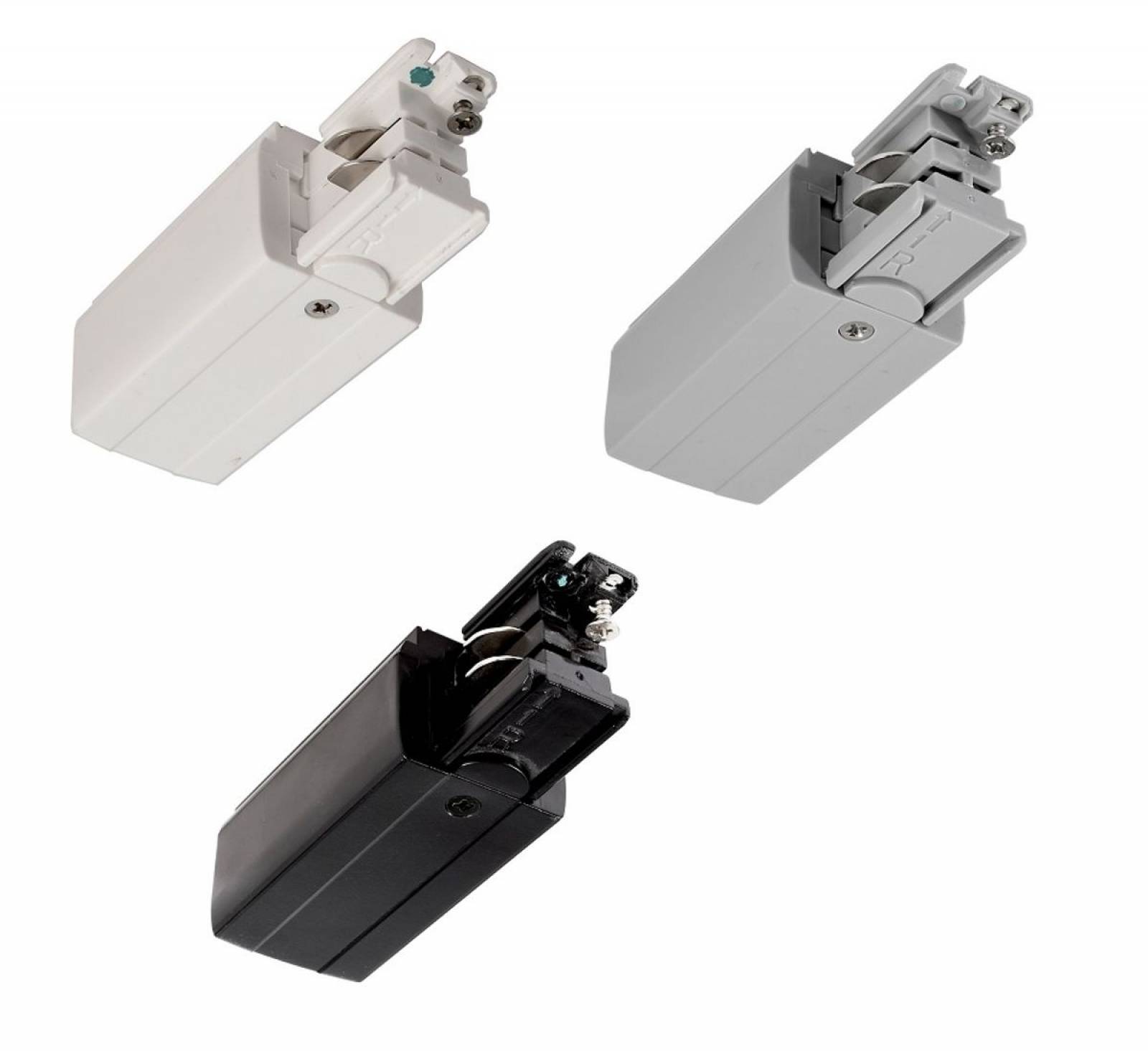 Elektrischer Einspeiser rechts f�r 3-Phasen Schienensystem D Line 230V, wei�/schwarz/grau