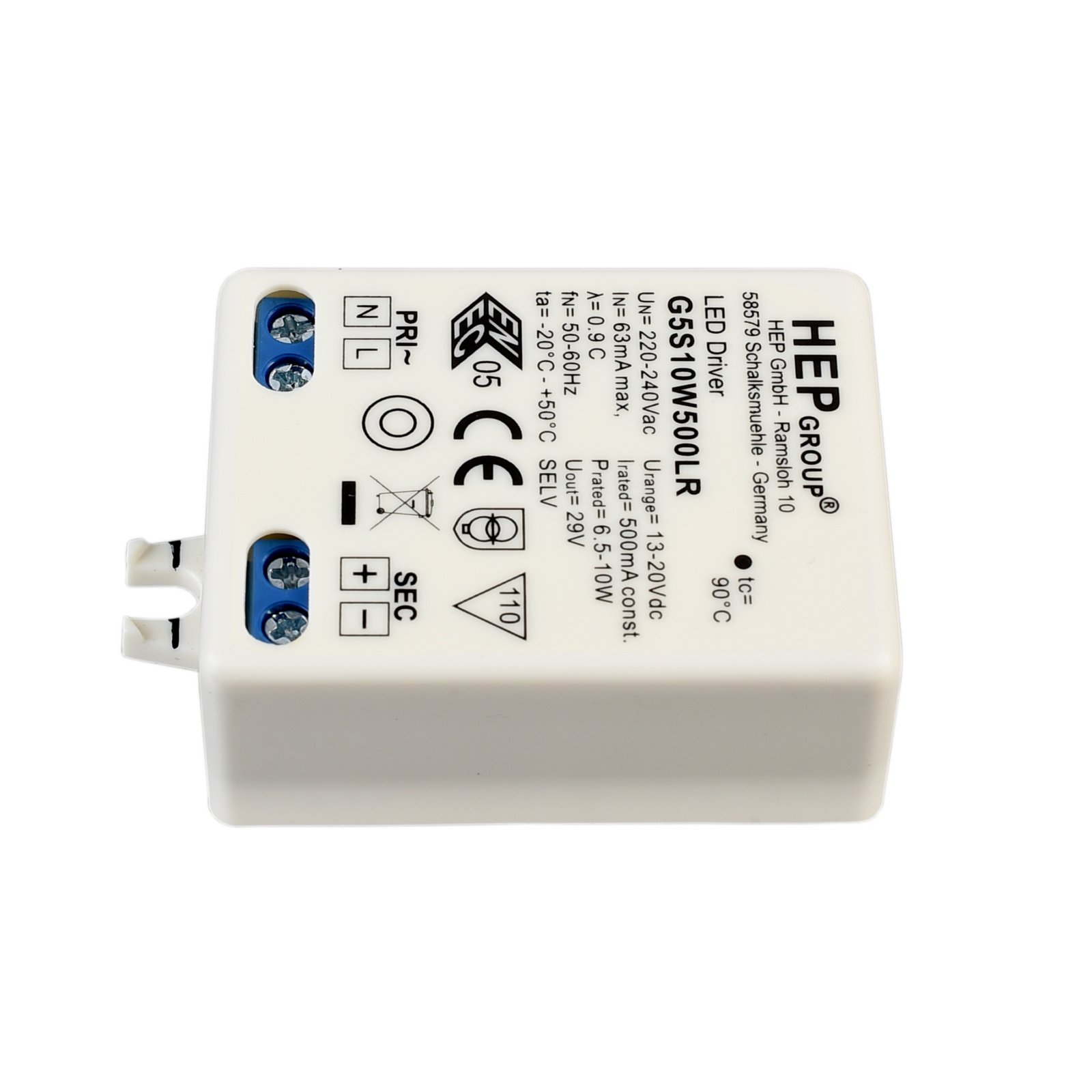 HEP Netzger�t (CC, DC) G5S10W500LR, Stromkonstant, 6,5-10W, 220-240V/AC, 500 mA, IP67, 13-32V/DC