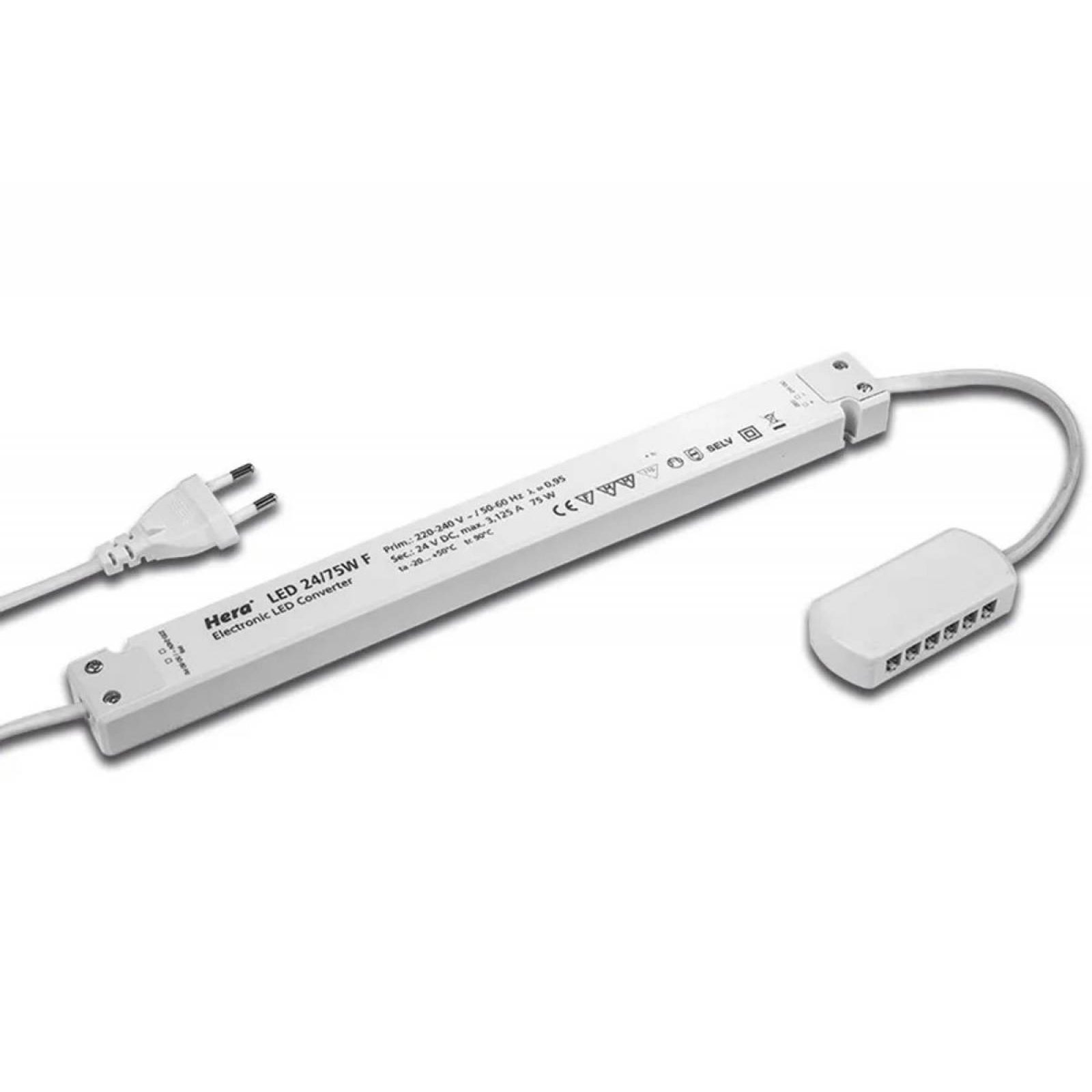 HERA flacher Trafo LED 24/ 75W F 24V DC mit 12-fach Verteiler