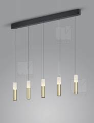 LIDOS LED 5-fach Pendelleuchte schwarz-gold 55W, 2700K, dimmbar, 10-1800mm
