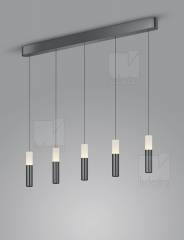 LIDOS LED 5-fach Pendelleuchte schwarz-chrome 55W, 2700K, dimmbar, 10-1800mm