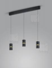 ROK 3-fach Pendelleuchte schwarz-gold 30W dim, 2700K, verstellbar 20-60�, H:10-1800mm