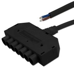 Mini-Plug 6-fach Verteiler female, 1m, 2x0.75, schwarz, max. 24V/10A