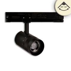 LED 3-Phasen-Strahler 12W, fokussierbar 20�-55�, schwarz matt, 3000K, 928lm, CRI/Ra90, DALI dimmbar