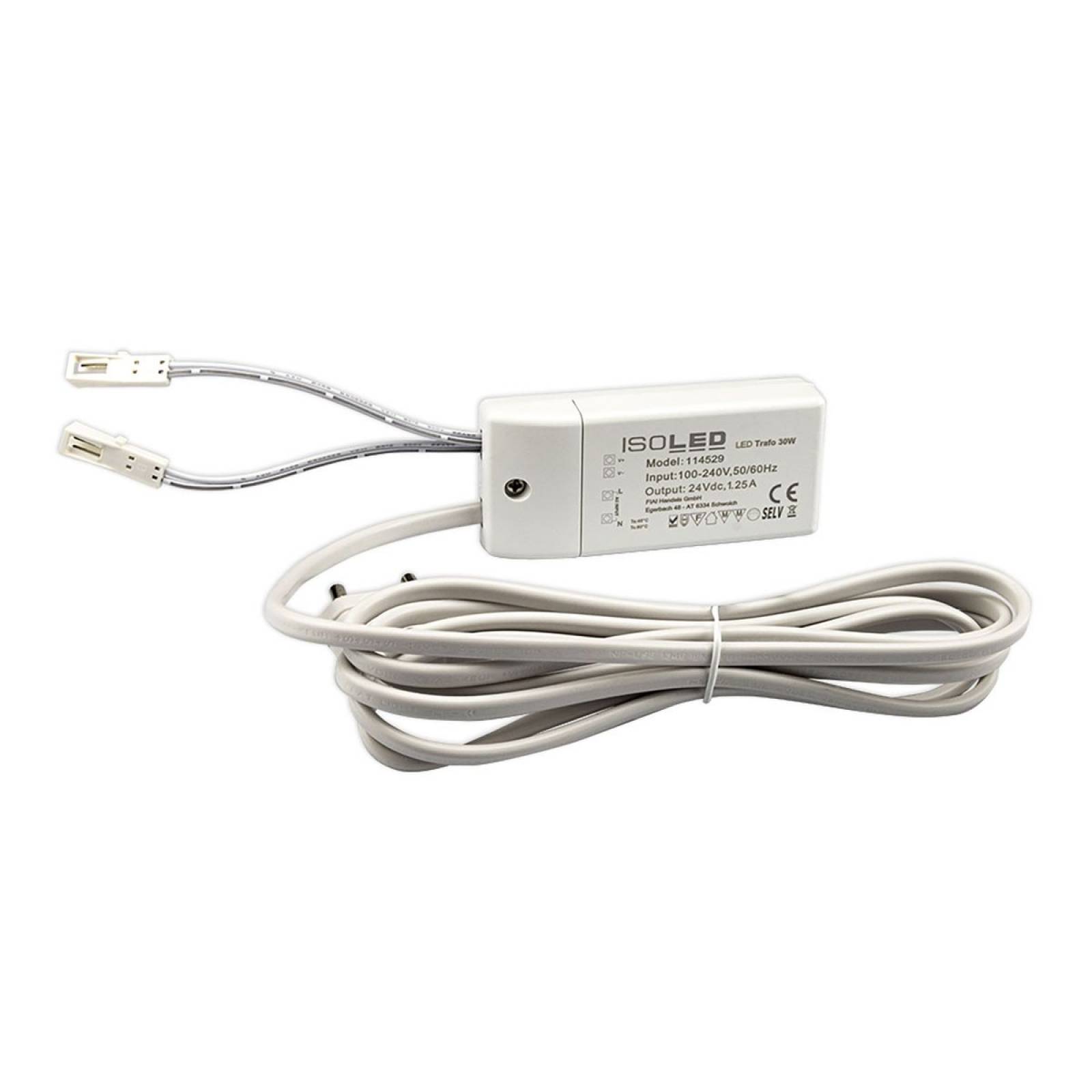 ISOLED MiniAMP Trafo, 24V/DC, 30W, 120cm mit Flachstecker, Sekund�r 2 Female-Buchsen