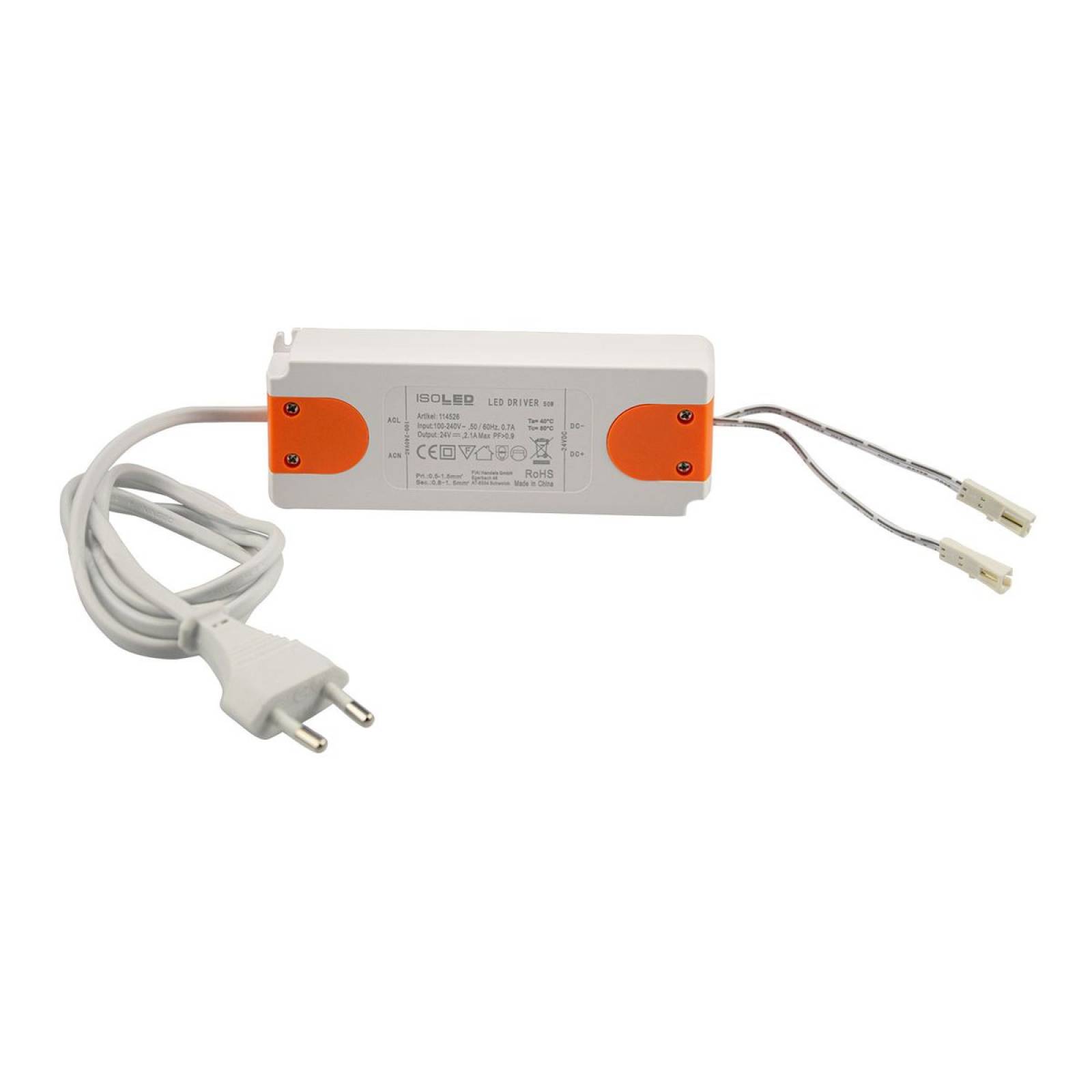 ISOLED MiniAMP Trafo, 24V/DC, 50W, 120cm mit Flachstecker, Sekund�r 2 Female-Buchsen