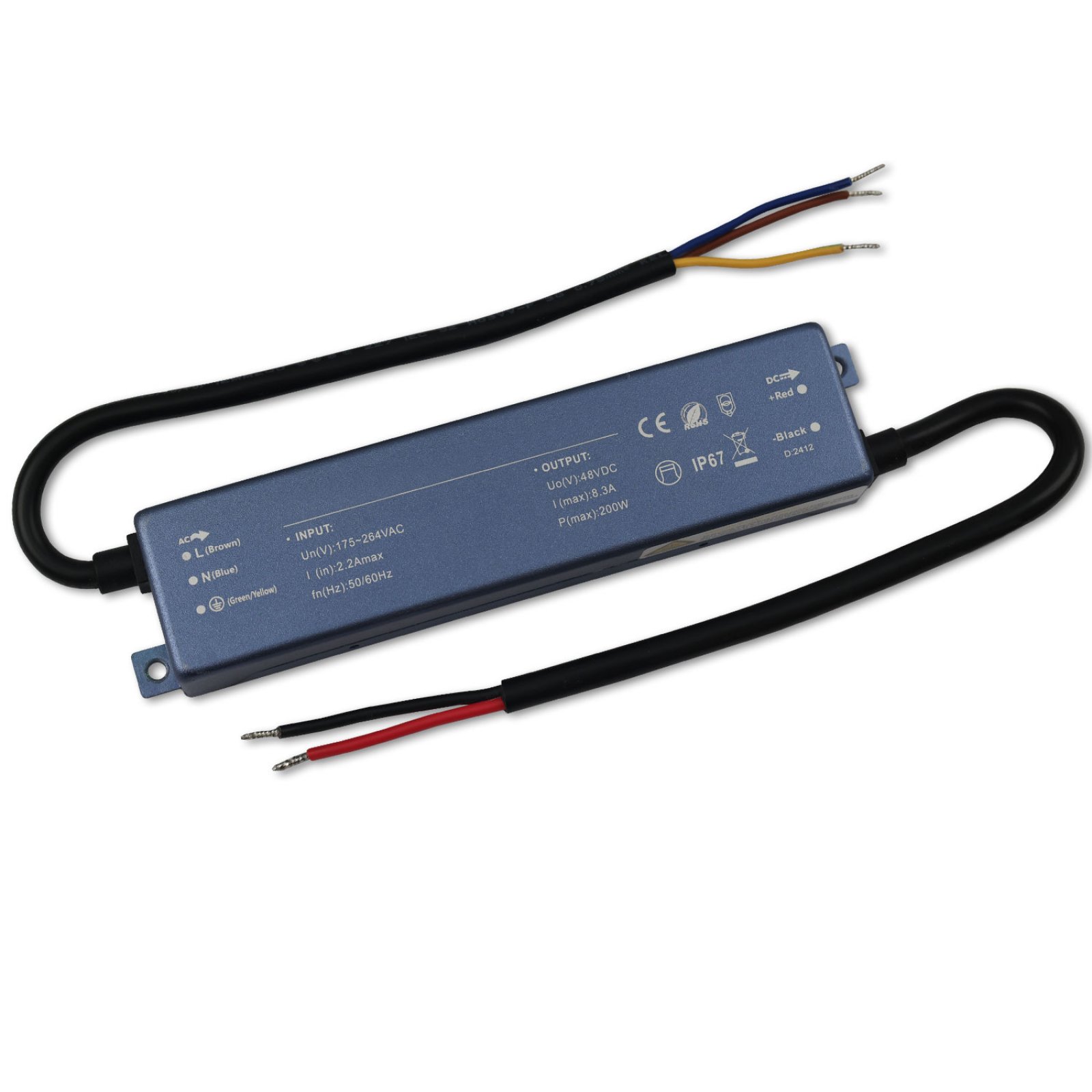 Isoled LED Trafo, Netzger�t 48V/DC, max. 200W, geeignet f�r Au�enbereich IP67, ultraflach