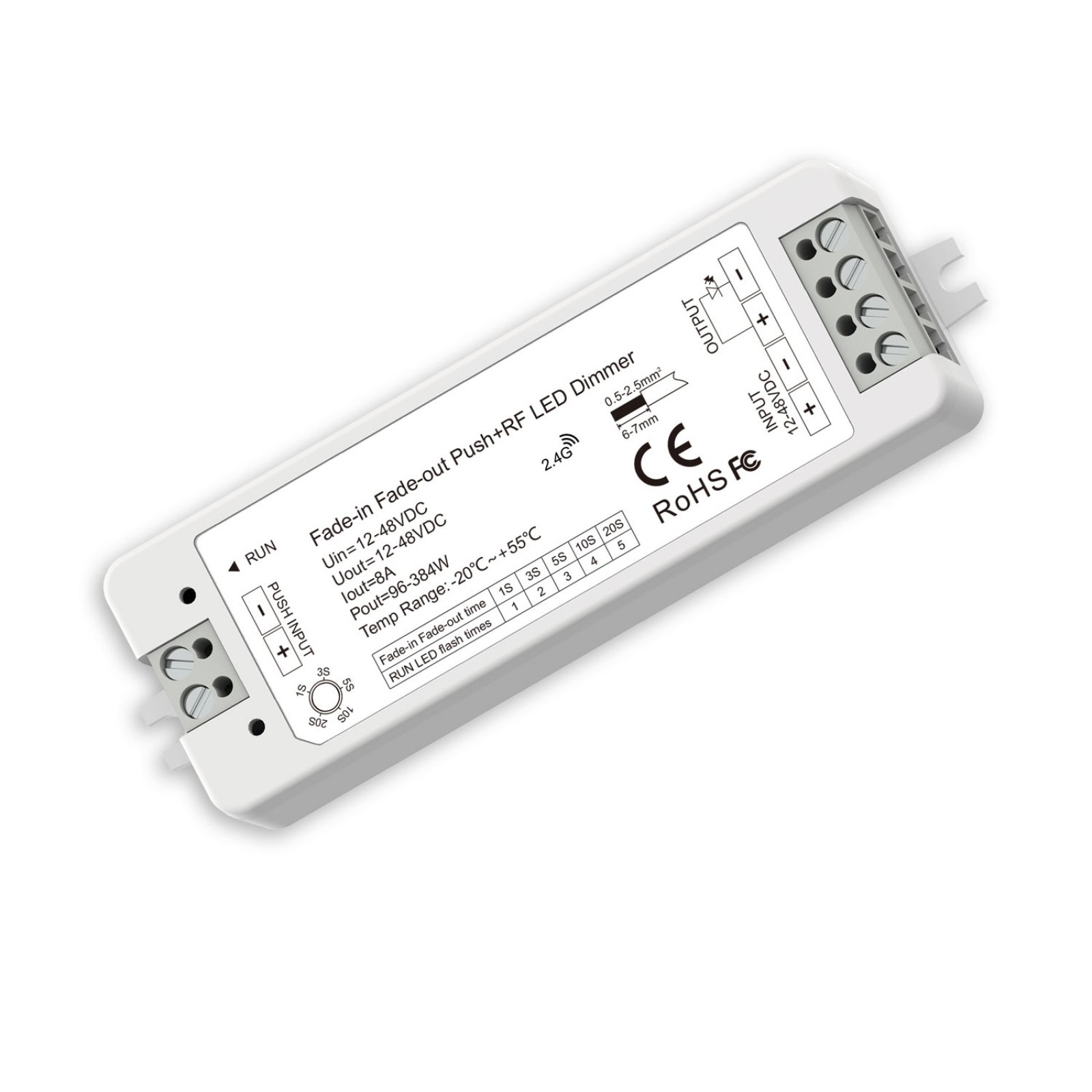 Isoled Sys-Pro Push/Funk Soft-On/Soft-Off PWM-Dimmer, 1 Kanal, 12-48V DC 8A
