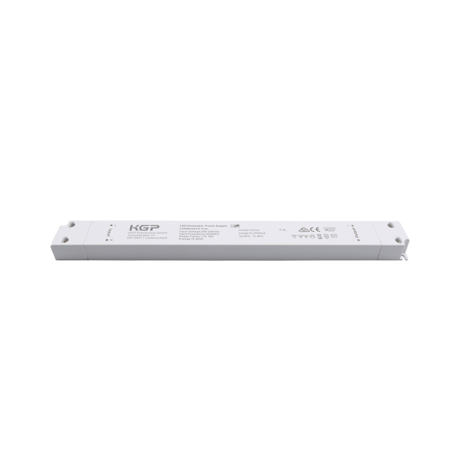KGP, Dimmbares Netzger�t 24V (CV, DC) Long-Flat,LV60W24CG Triac, Phasenan-/abschnitt, 0-60W