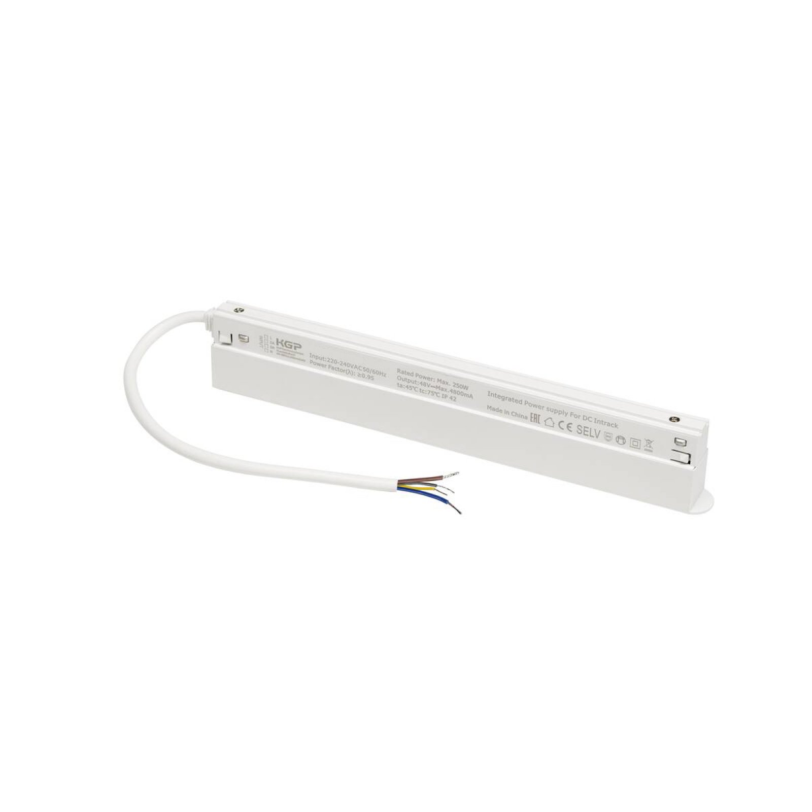 KGP Intrack-Trafo flat wei�, 0-250W, 48V DC mit DALI-Durchverdrahtung