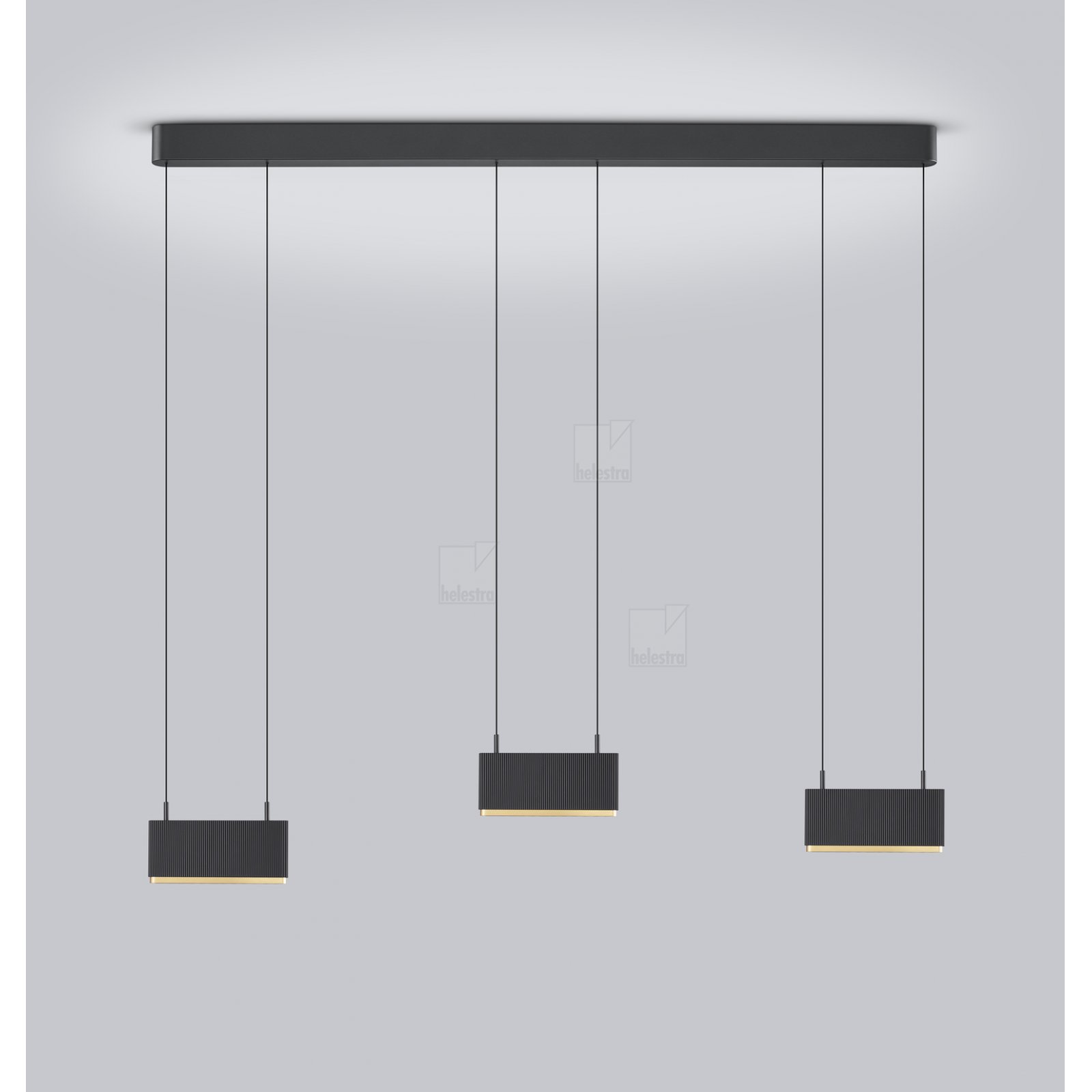 KOBE Pendelleuchte 3-fach Up & Down Plissee-Optik, 42W dim, schwarz-gold