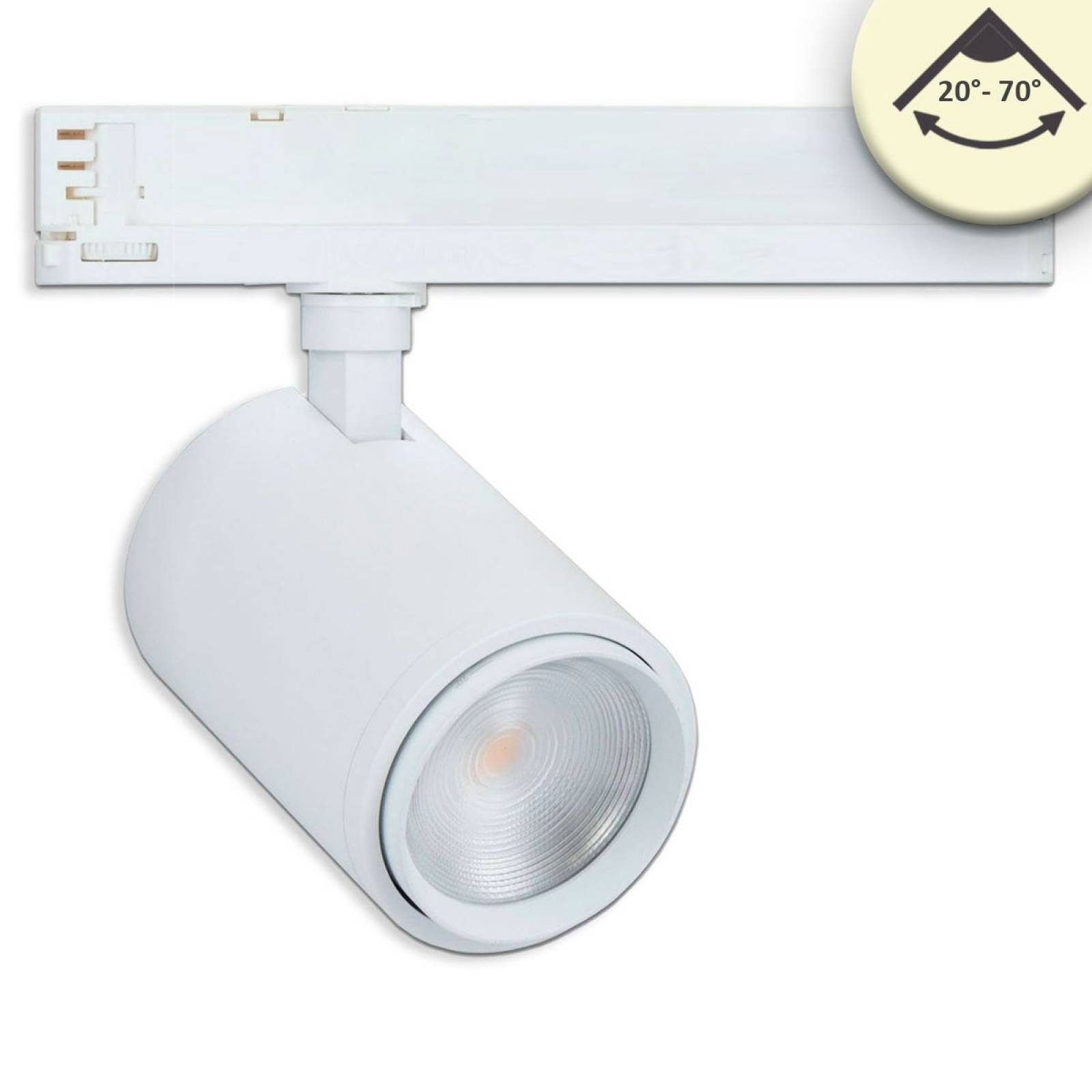 LED 3-Phasen-Strahler 42W, fokussierbar 20�-70�, wei� matt, 3000K, 4450lm, CRI/Ra90, DALI dimmbar