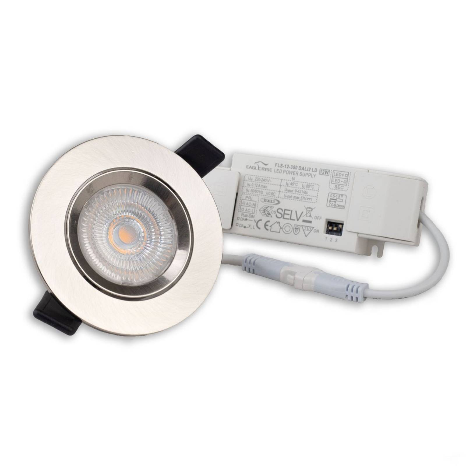 LED Einbauleuchte Slim68 Alu geb�rstet, rund, 9W, warmwei�, Dali dimmbar