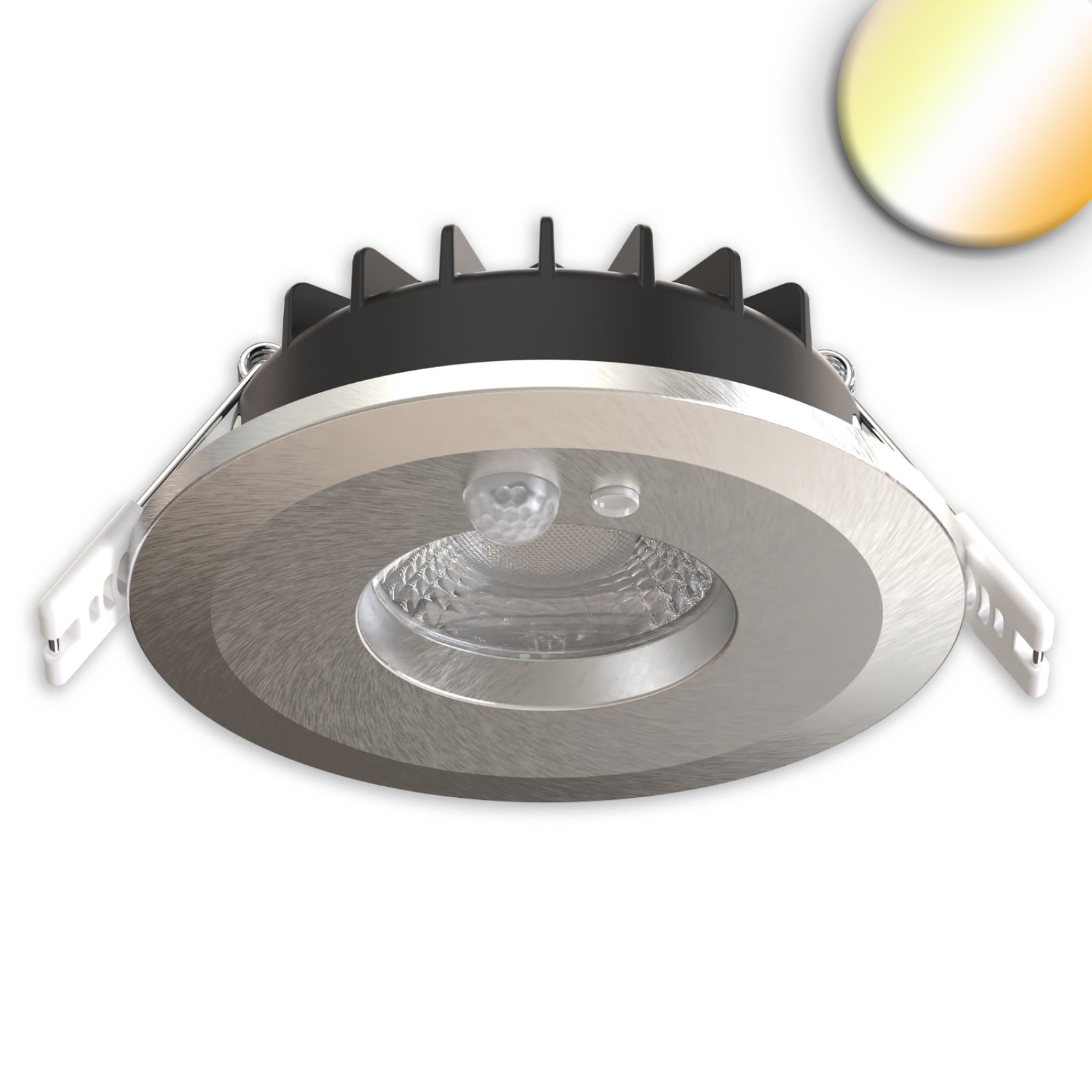 LED Einbauleuchte Vario-68 mit PIR-Sensor 6W, ColorSwitch 2700/3000/4000/6000K, nickel