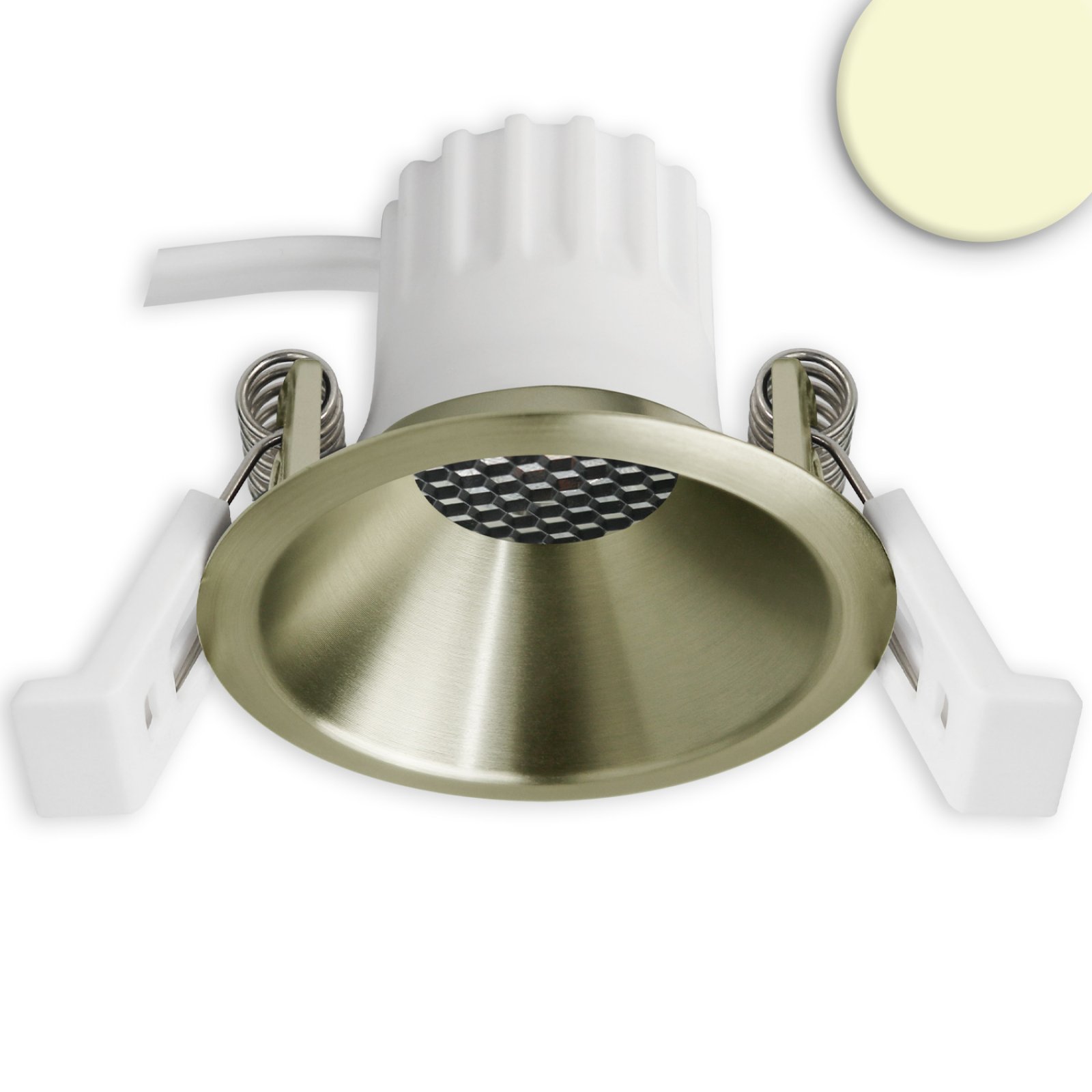 LED Einbaustrahler BACK45, messing geb�rstet, 5W, CRI90, 3000K warmwei�, Honeycomb, dimmbar