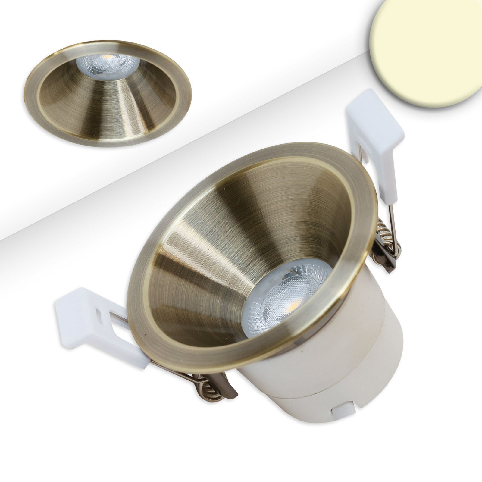 LED Einbaustrahler BACK60, messing geb�rstet, 5W, CRI90, 2700K warmwei�, UGR<12, dimmbar