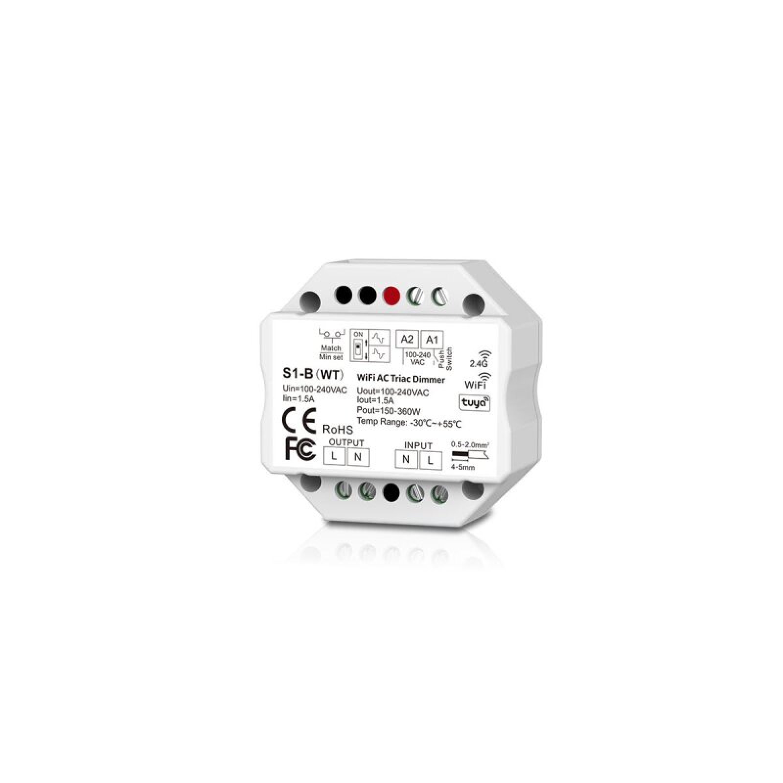 LED Funk-Empf�nger/Dimmer Tuya & Fusion Triac Empf�nger 1,5A, 1-Kanal, 100-240V/AC
