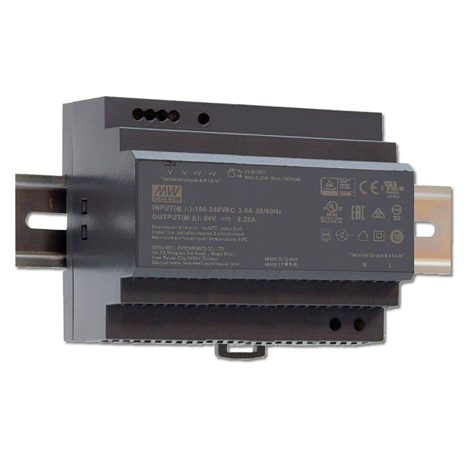 LED Hutschienen- Transformator, MW HDR-150-24, 21.6~29V/DC, 0-150W