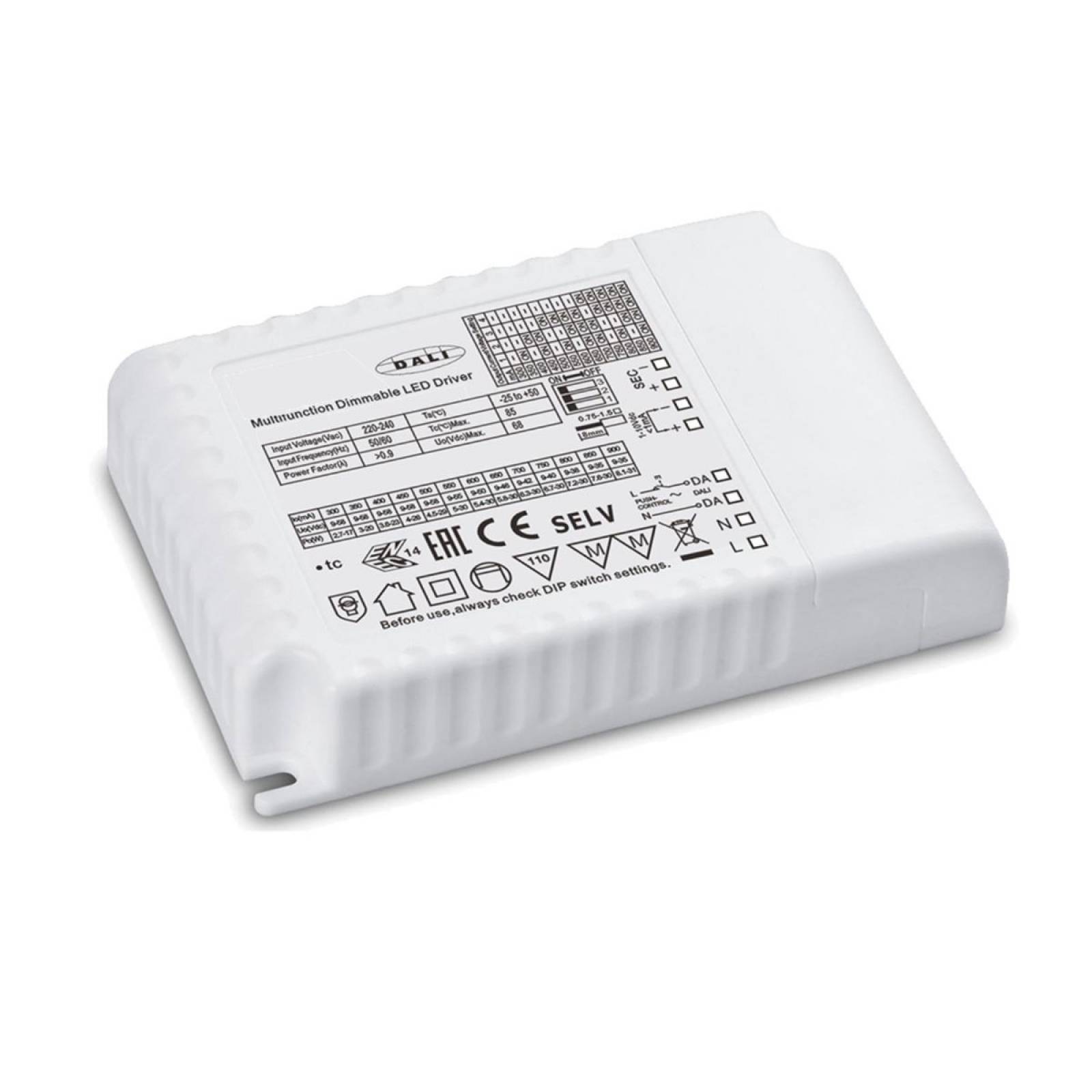 LED Konstantstrom Trafo 300-900mA (9-58V), 30W, Push/1-10V/DALI dimmbar, SELV