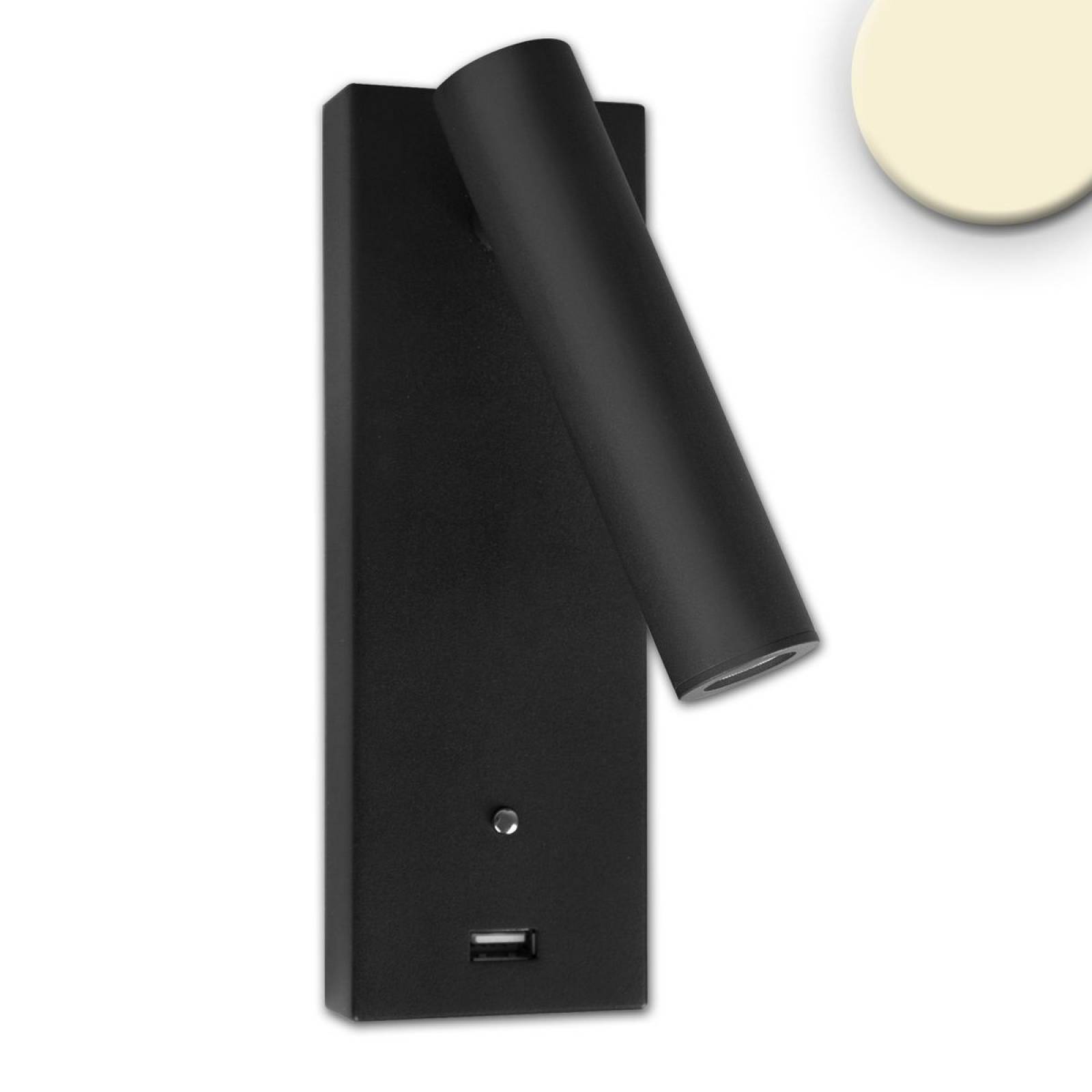 LED Leseleuchte, 3W, schwarz, mit USB A Ladebuchse, warmwei�, 3 Stufen dimmbar