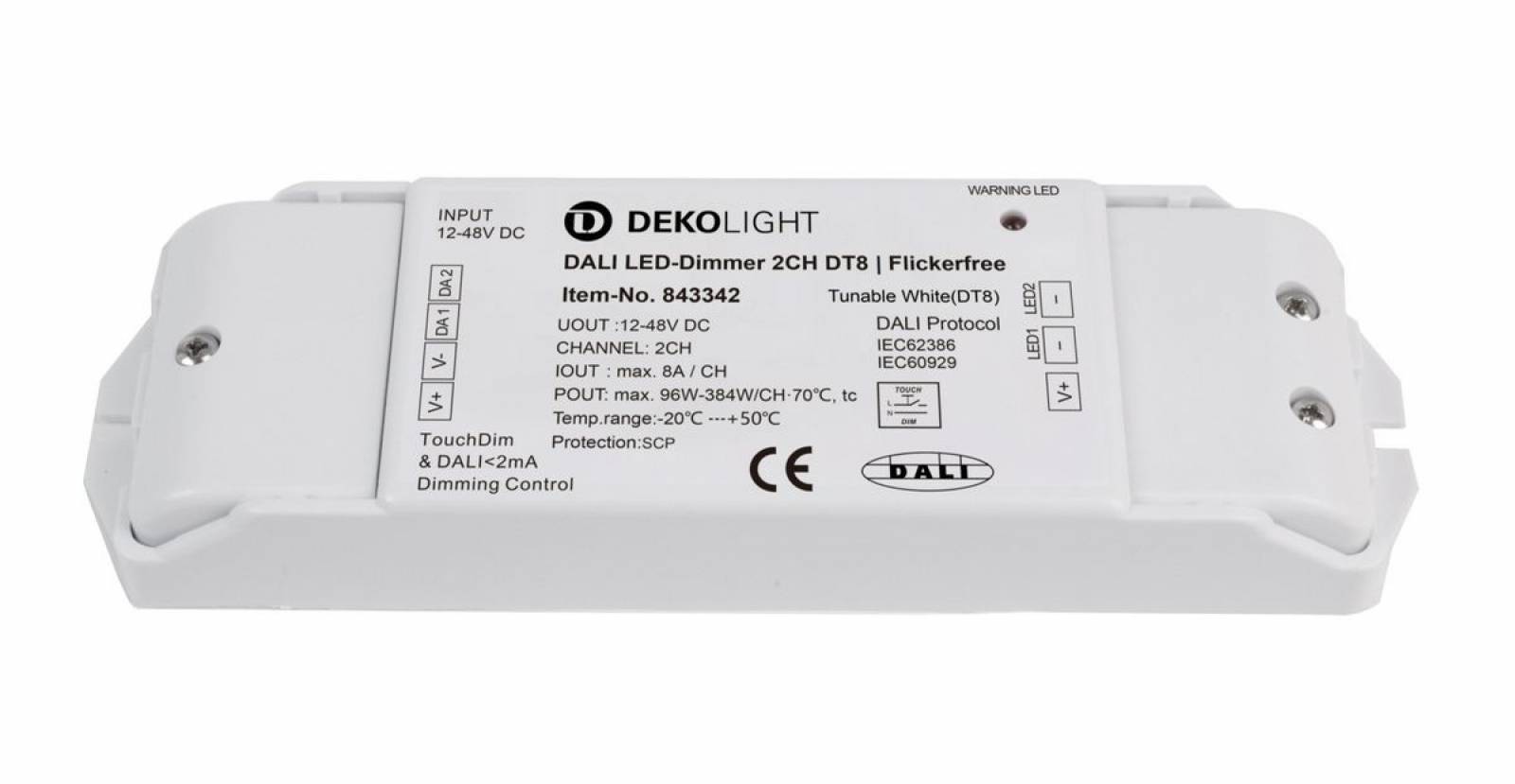 LED PWM-Dimmer 12-48V 2-Kanal, 0-100% dimmbar, DALI1 DT6/DT8, DALI2 DT6/DT8