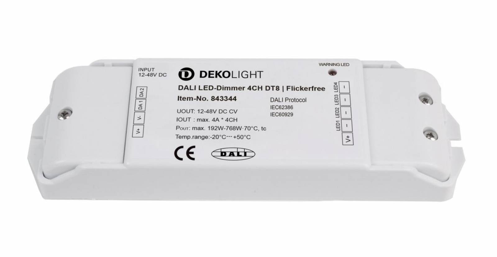 LED PWM-Dimmer 12-48V 4 Kanal, 0-100% dimmbar, DALI1 DT6/DT8, DALI2 DT6/DT8