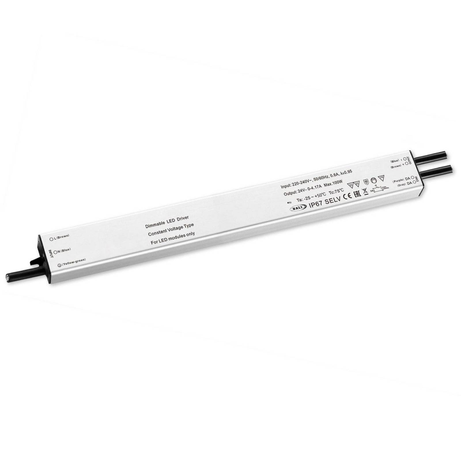 LED PWM-Trafo 24V/DC, 0-100W, slim, Push/Dali-2 dimmbar, IP67, SELV