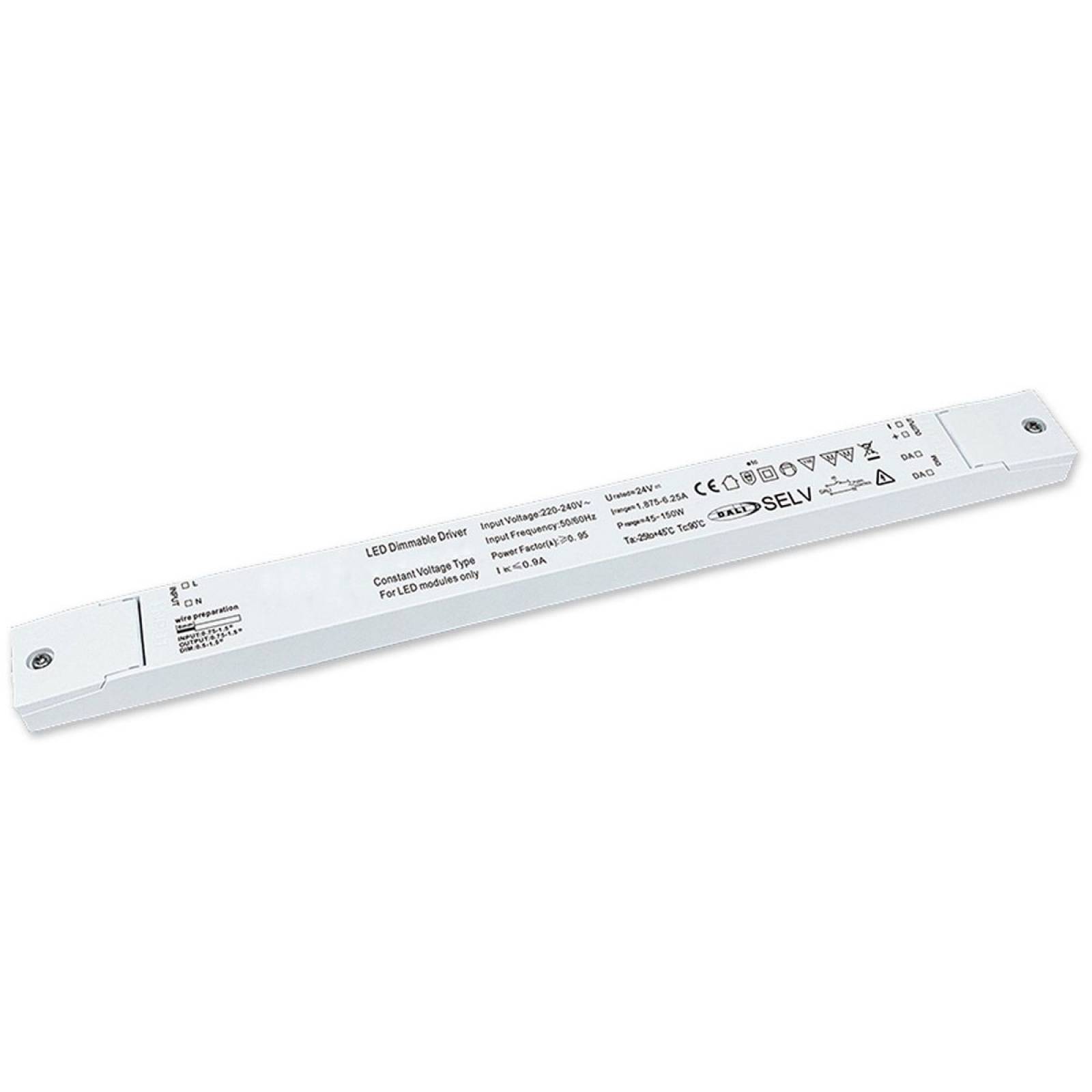 LED PWM-Trafo 24V/DC, 0-150W, slim, Push/Dali-2 dimmbar, SELV
