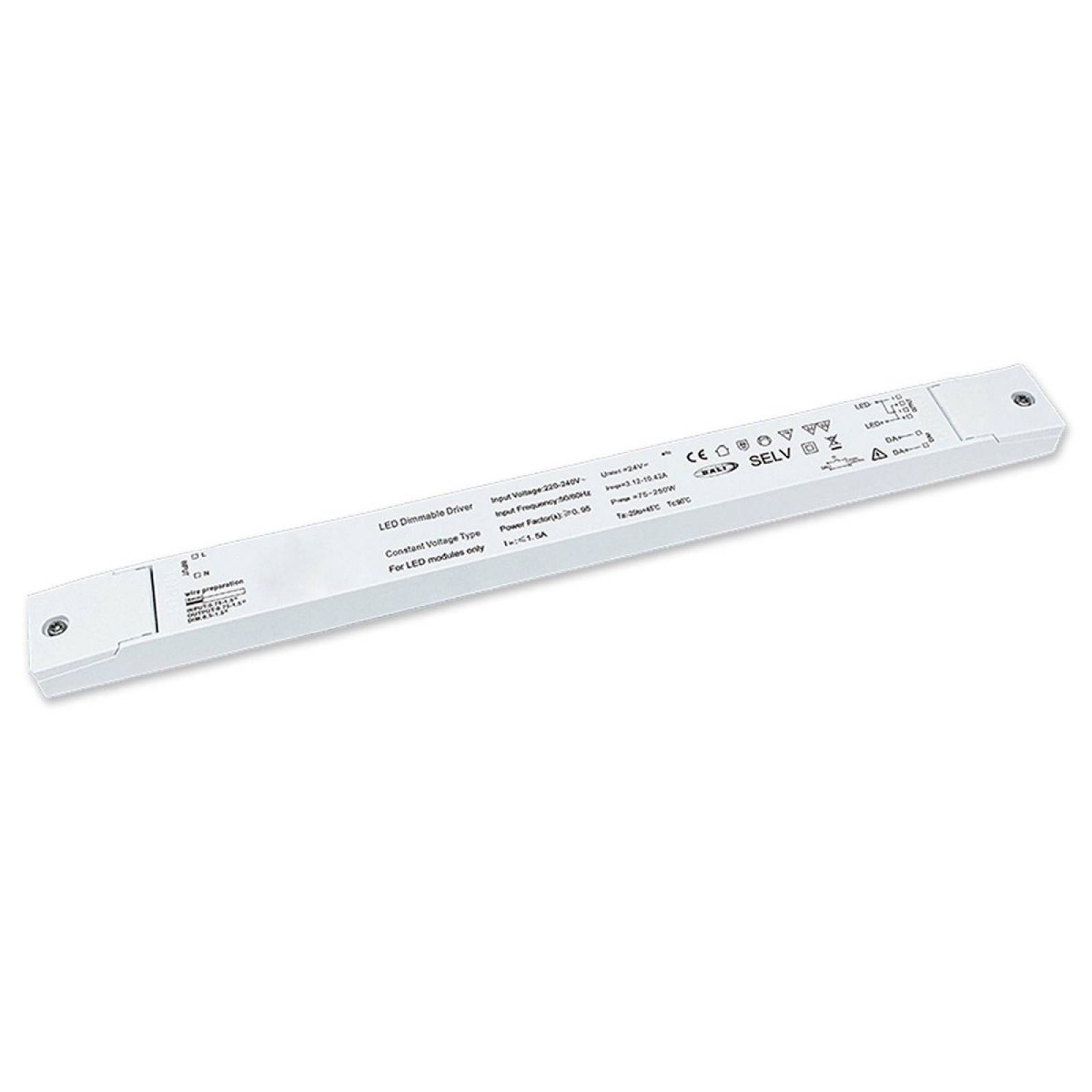 LED PWM-Trafo 24V/DC, 0-250W, slim, Push/Dali-2 dimmbar, SELV