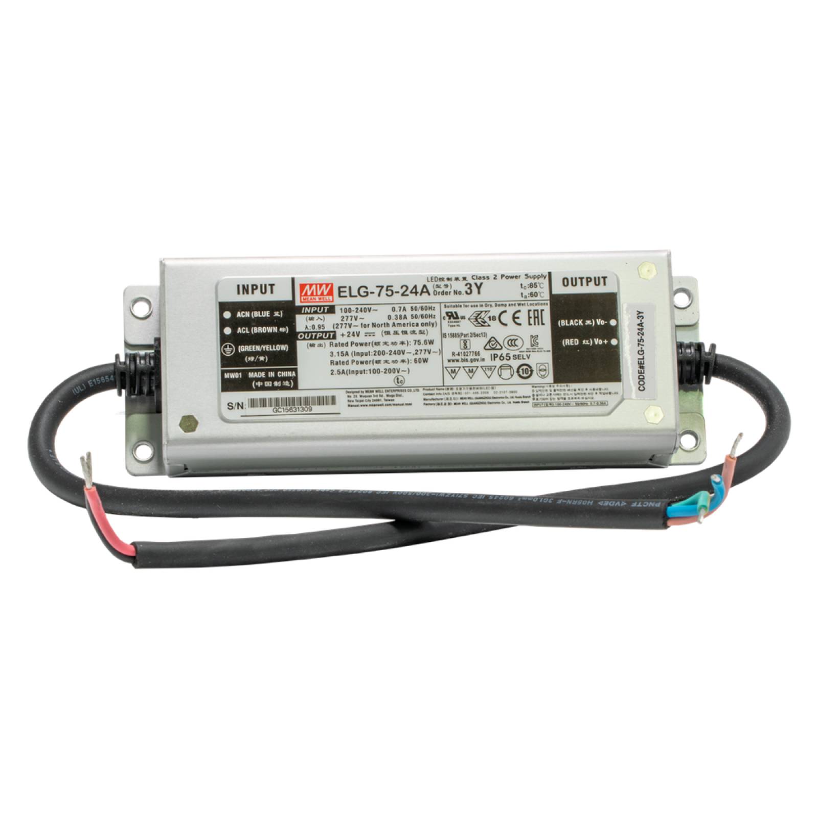 LED Trafo Mean Well ELG Typ A, 24V/DC, 75 bis 240W, IP65, nicht dimmbar