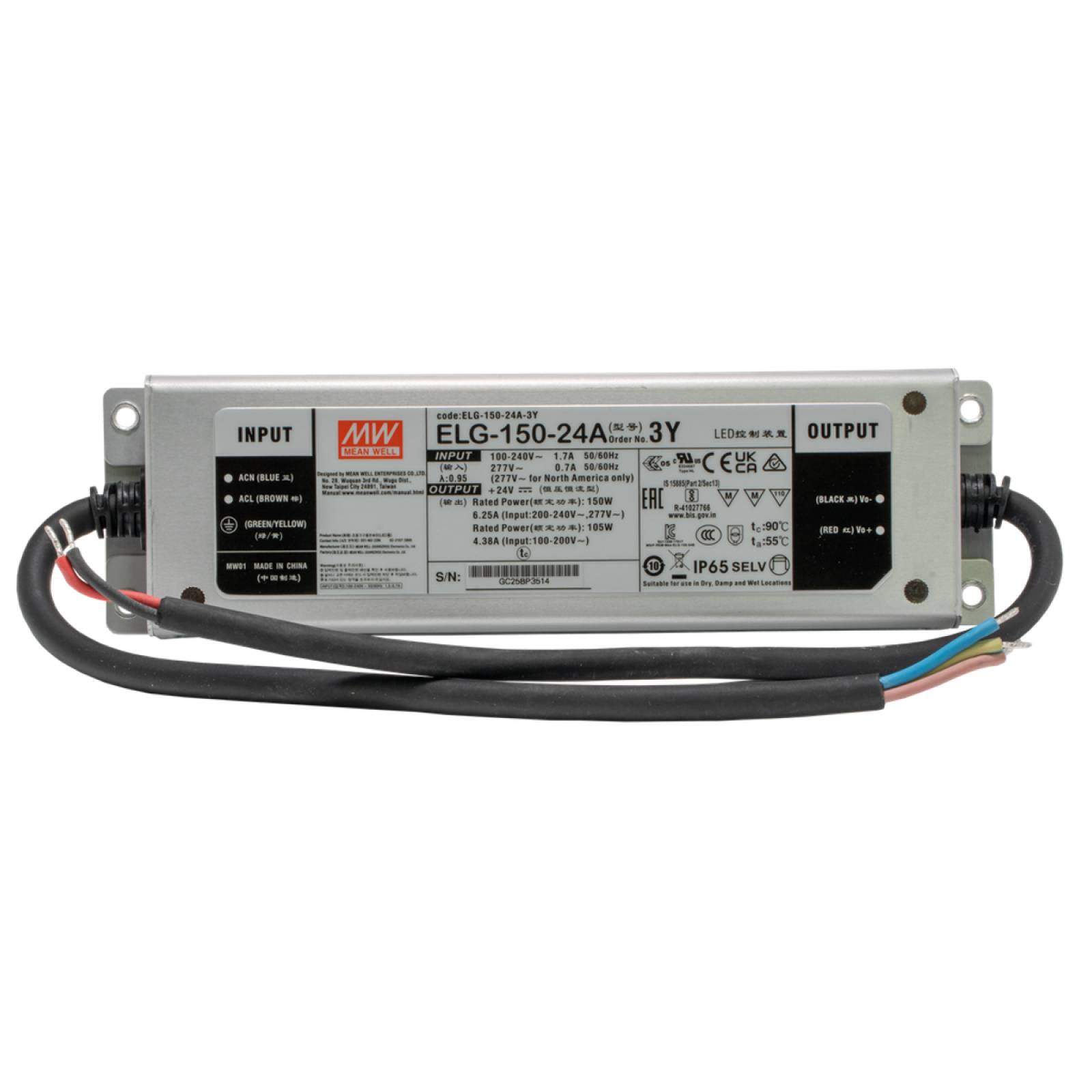 LED Trafo Mean Well ELG Typ A, 24V/DC, IP65, 150W, nicht dimmbar