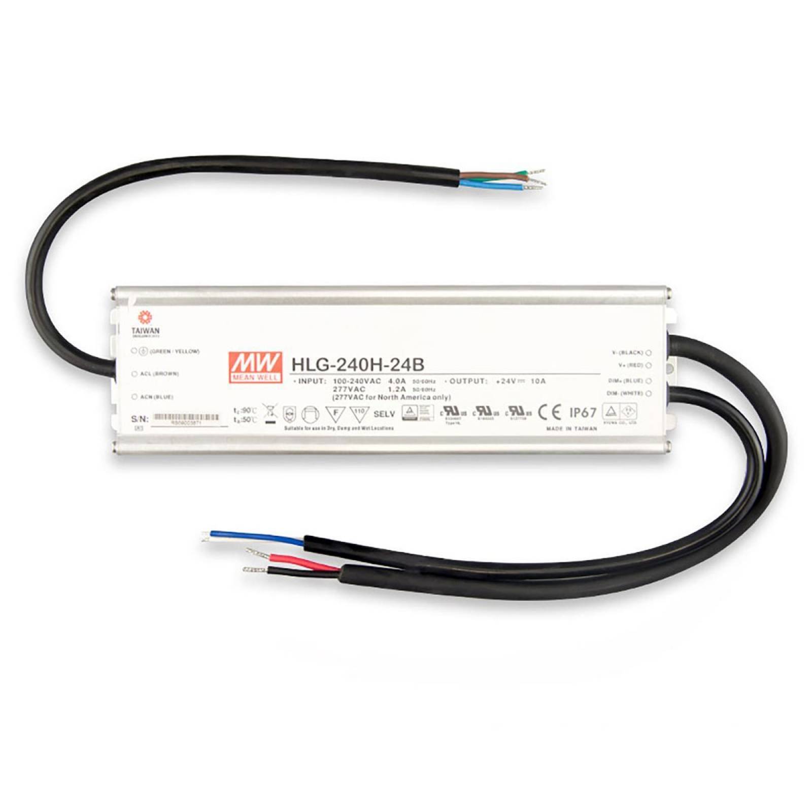 LED Trafo Mean Well HLG-H Typ B, 24V/DC, 240W bis 600W, IP67, dimmbar 1-10V