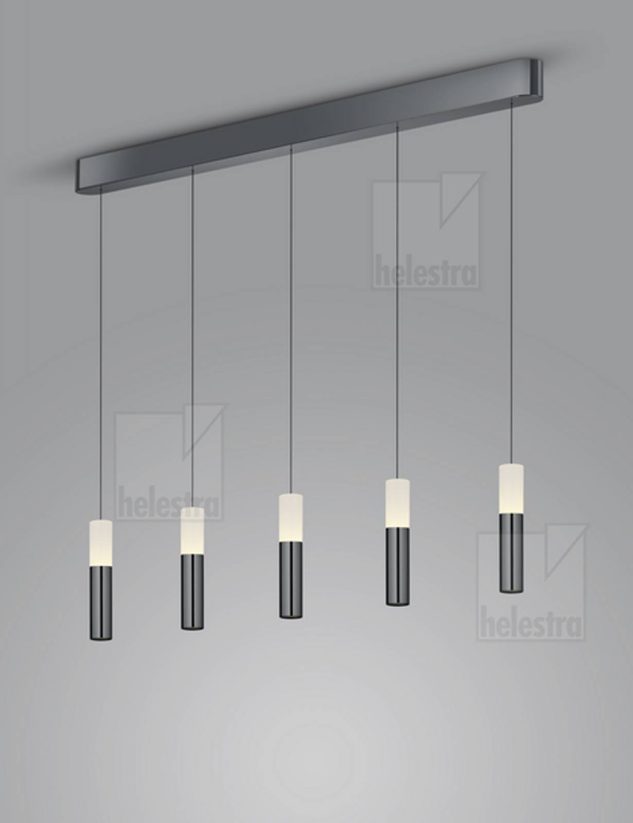 LIDOS LED 5-fach Pendelleuchte schwarz-chrome 55W, 2700K, dimmbar, 10-1800mm