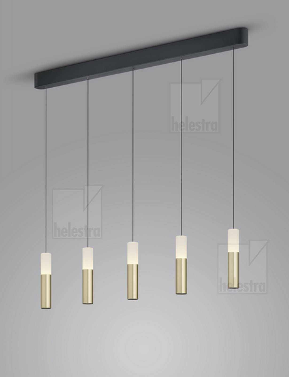 LIDOS LED 5-fach Pendelleuchte schwarz-gold 55W, 2700K, dimmbar, 10-1800mm