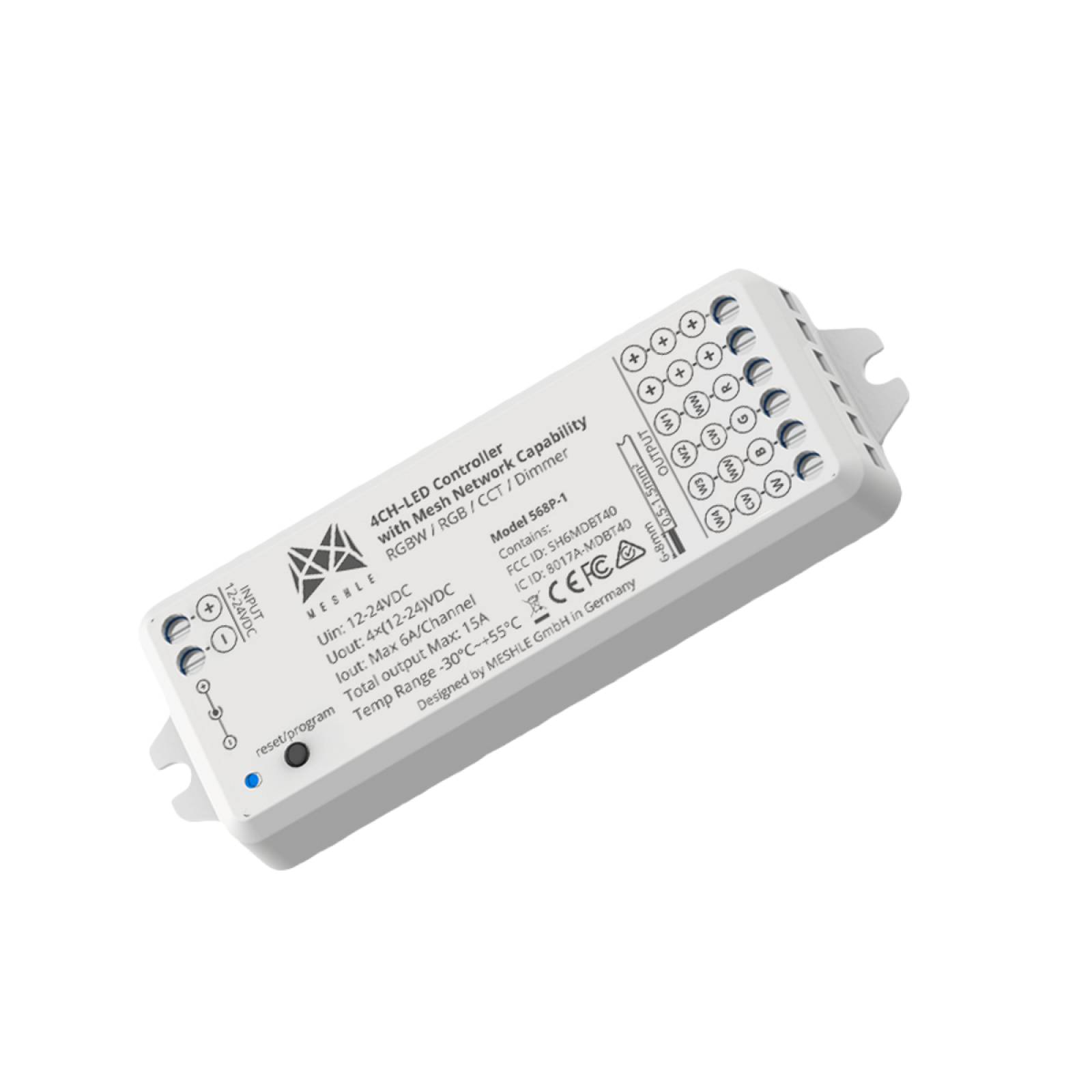 MESHLE flex PRO 4 Kanal Controller CCT oder RGB-W �ber Bluetooth App 12-24V 4x6A bis 360W