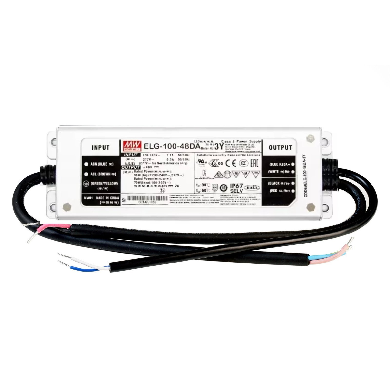 Mean Well LED Netztei ELG-100-48DA, 48V/DC, 100W, IP67, DALI dimmbar