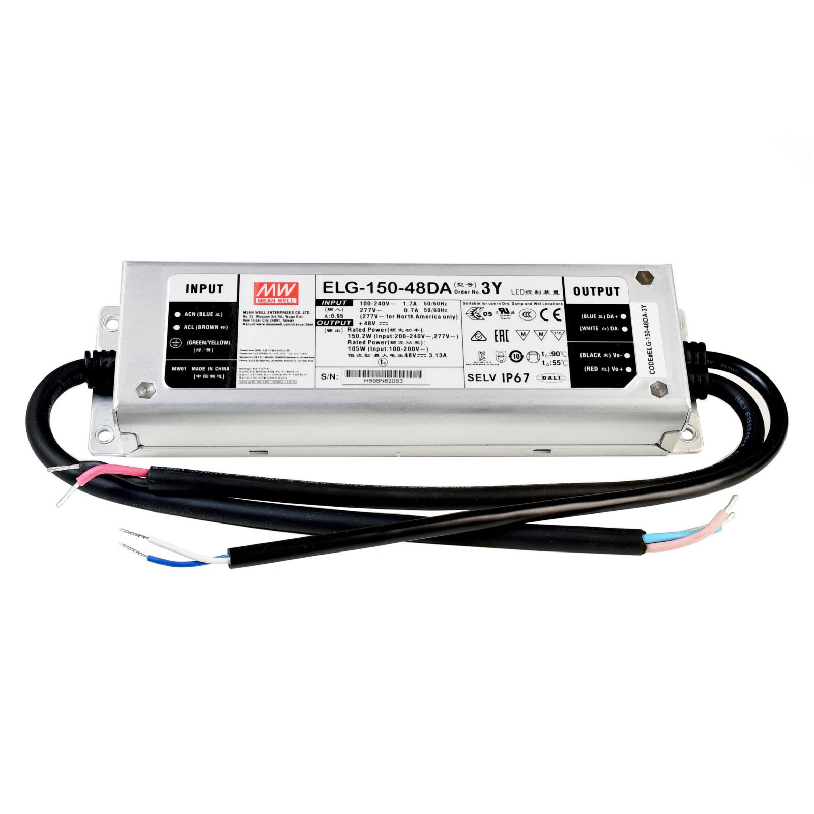 Mean Well LED Netztei ELG-150-48DA, 48V/DC, 150W, IP67, DALI dimmbar