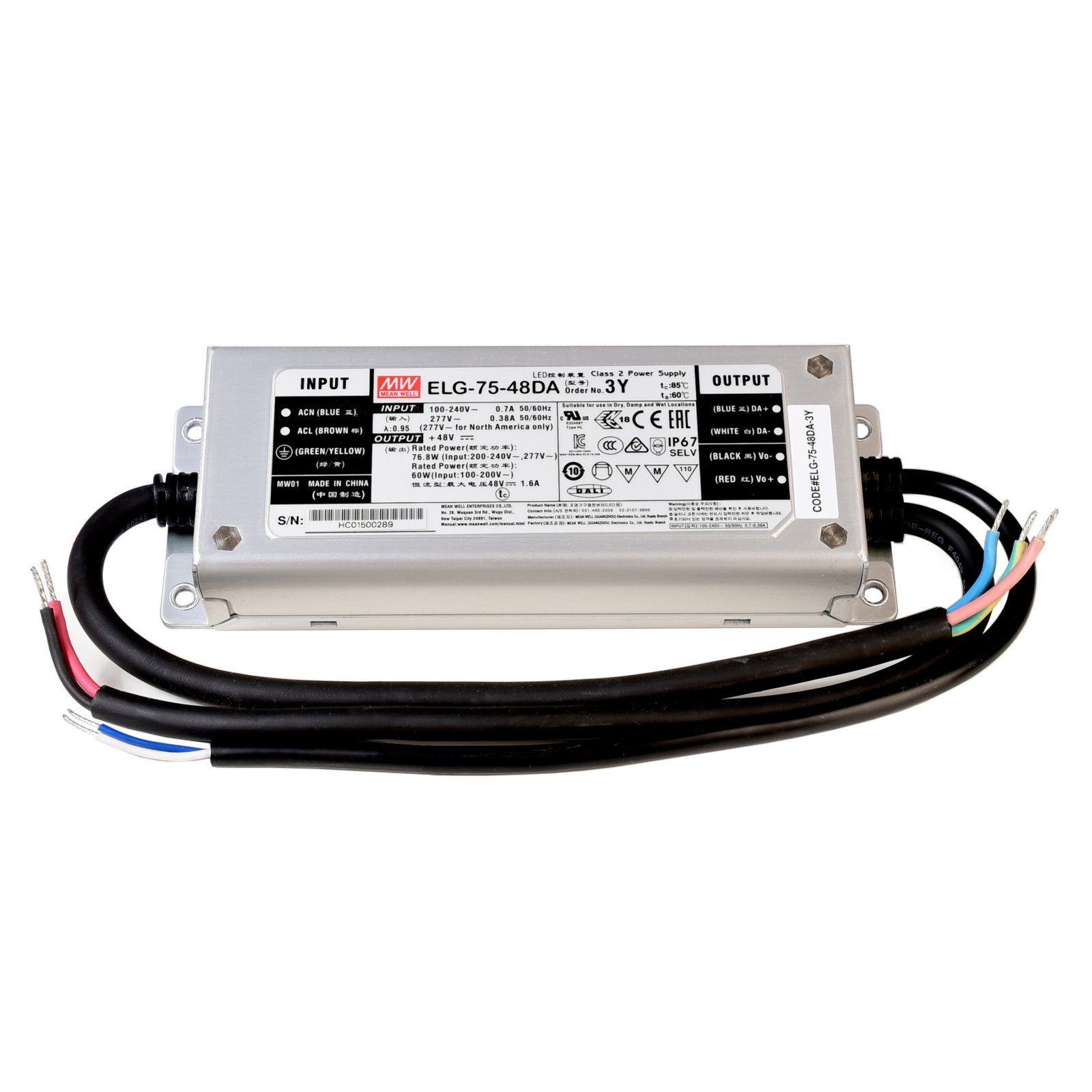 Mean Well LED Netztei ELG-75-48DA, 48V/DC, 75W, IP67, DALI dimmbar